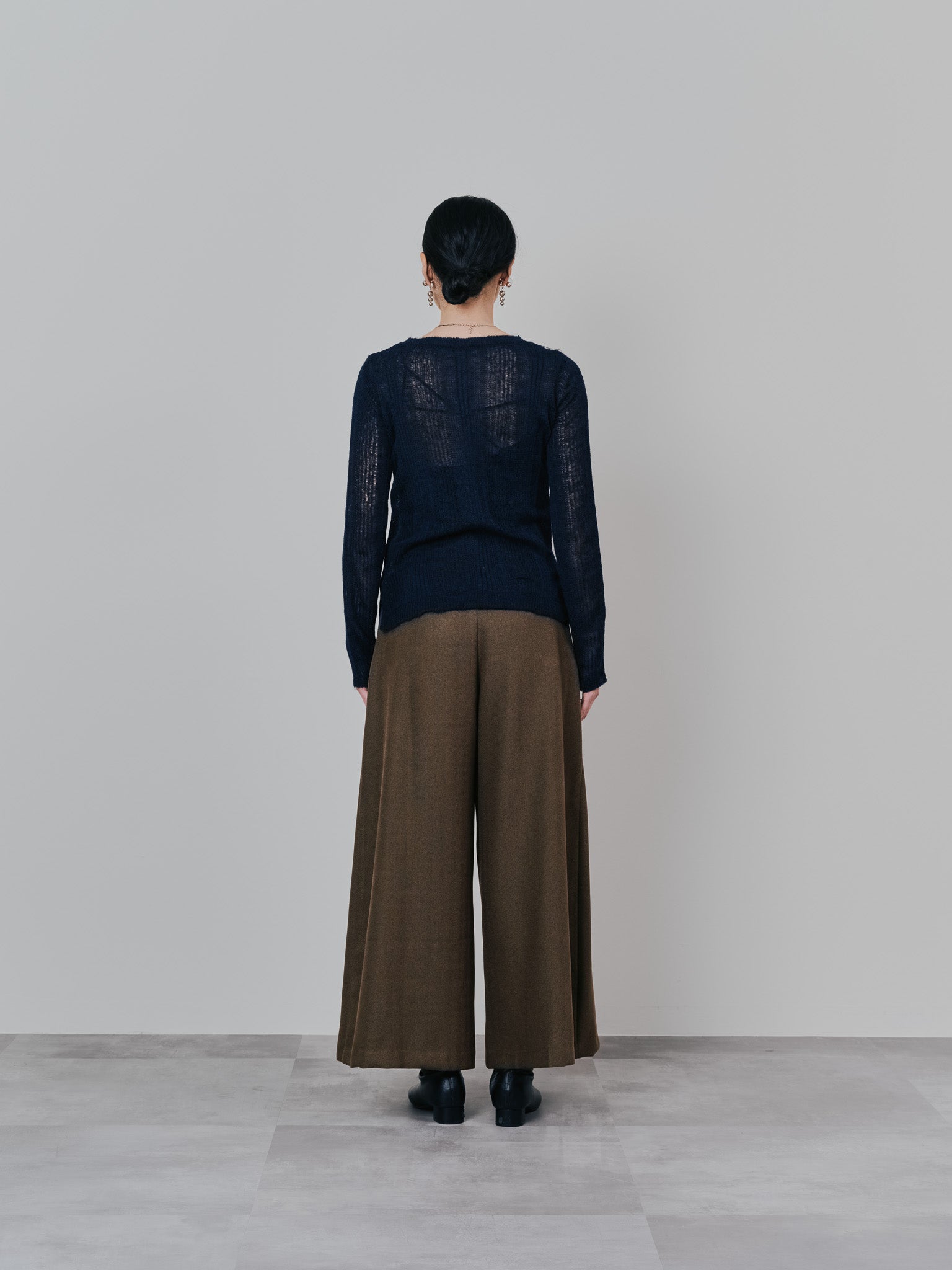 柄タックビックワイドパンツ [608320] brown