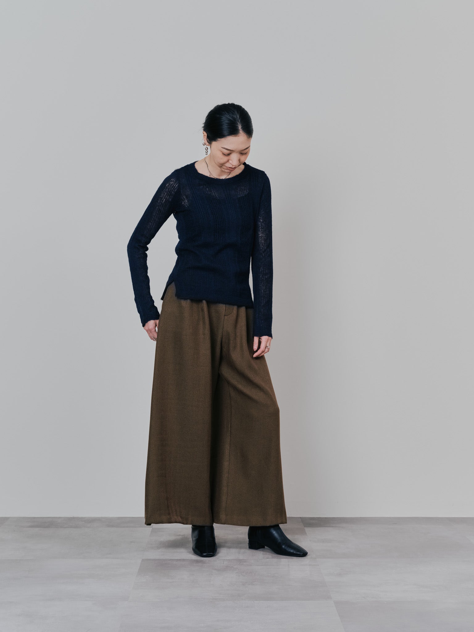 柄タックビックワイドパンツ [608320] brown