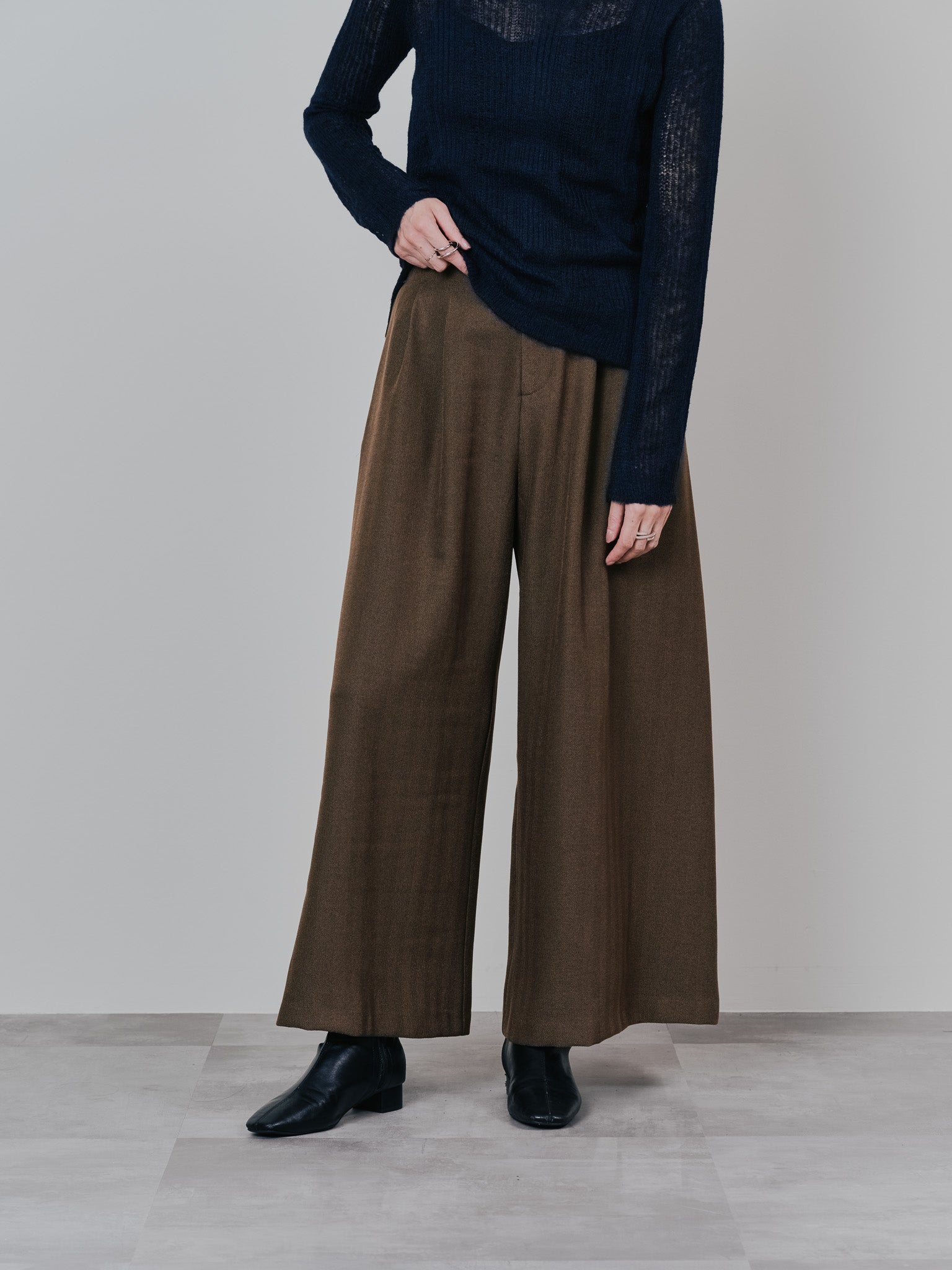 柄タックビックワイドパンツ [608320] brown