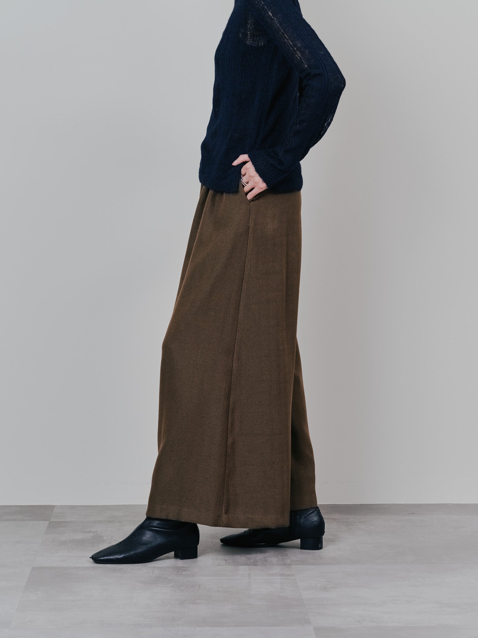 柄タックビックワイドパンツ [608320] brown