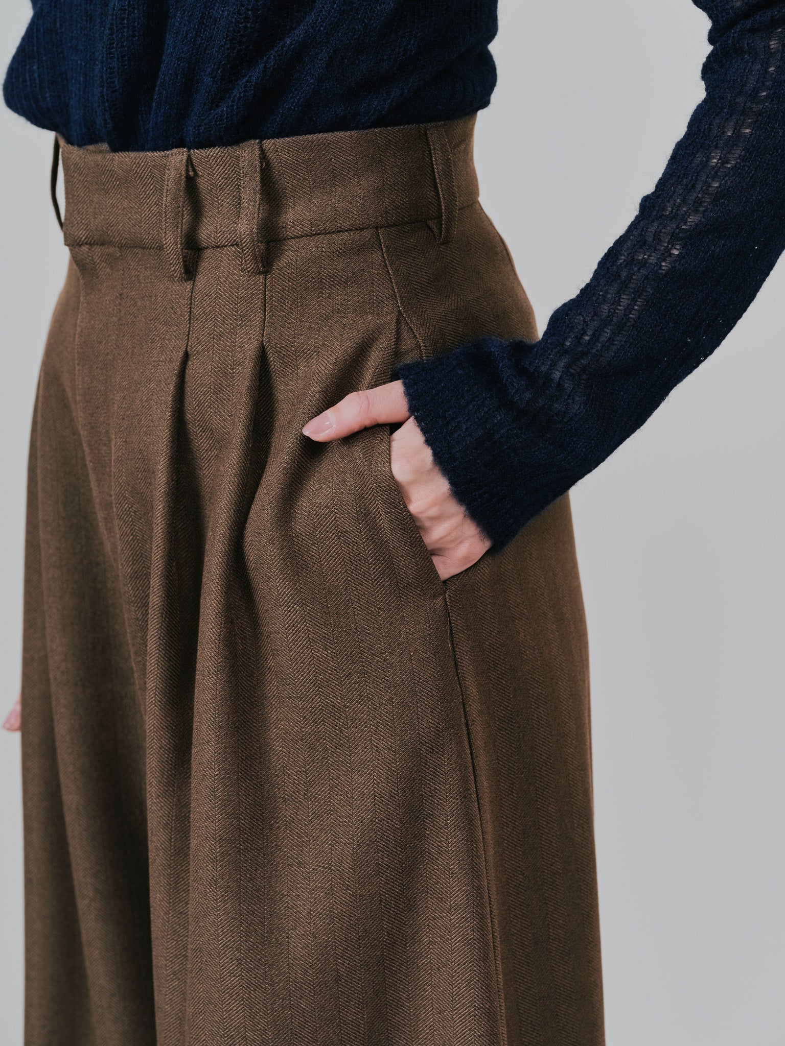 柄タックビックワイドパンツ [608320] brown