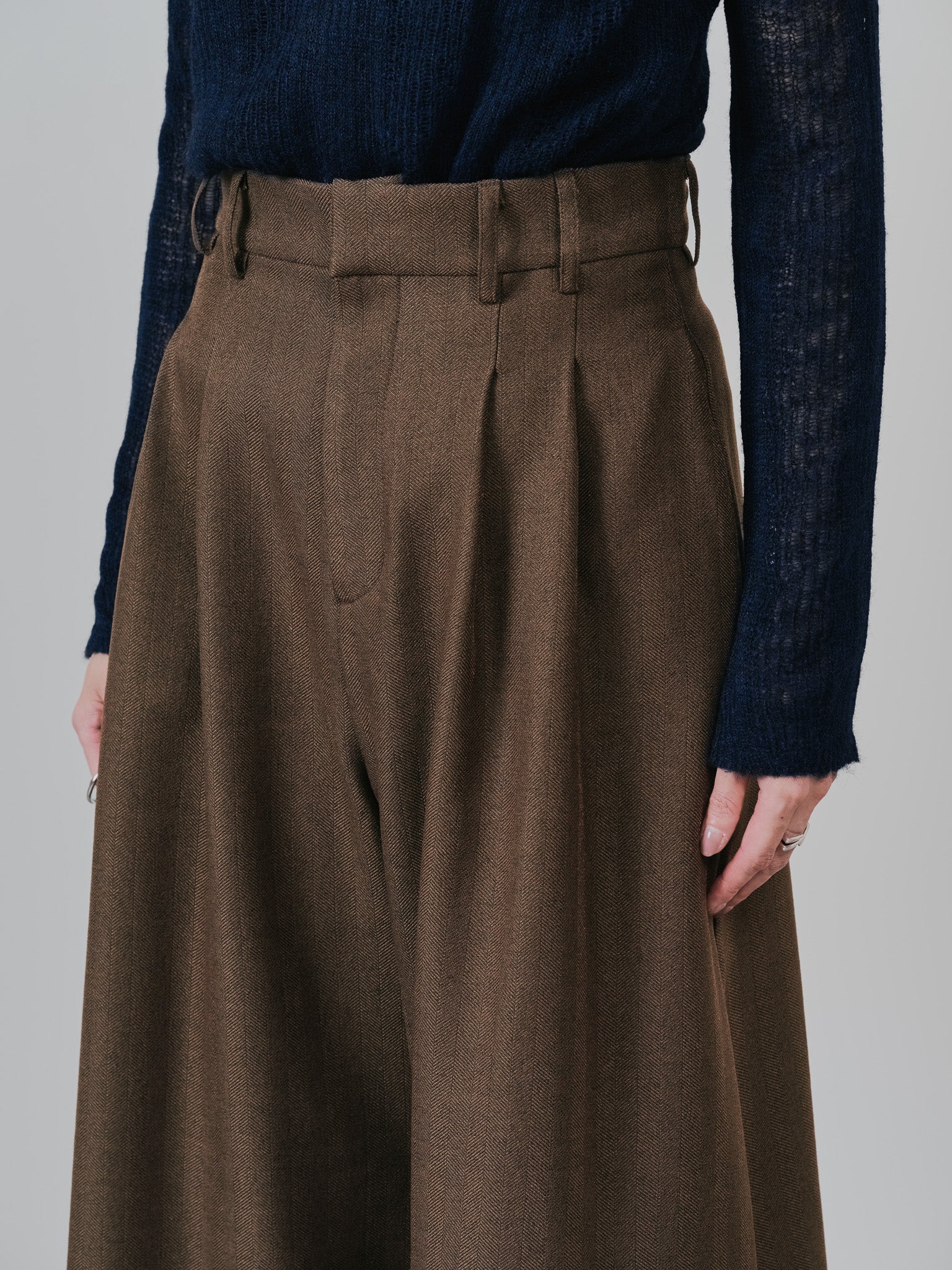 柄タックビックワイドパンツ [608320] brown