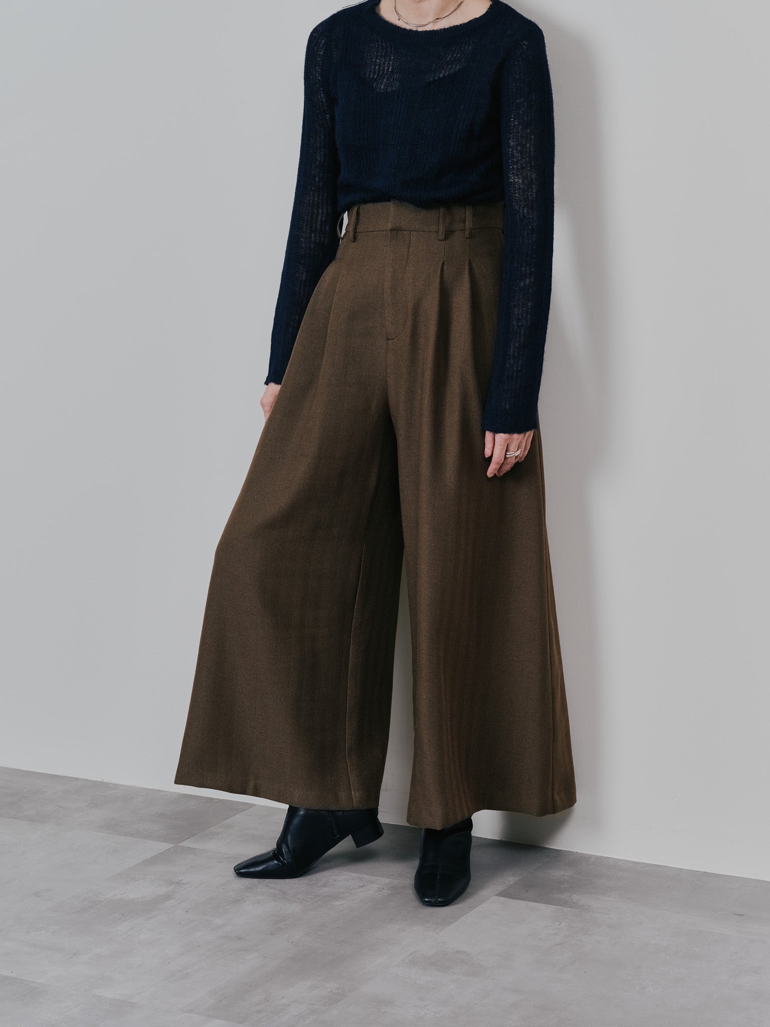 柄タックビックワイドパンツ [608320] brown