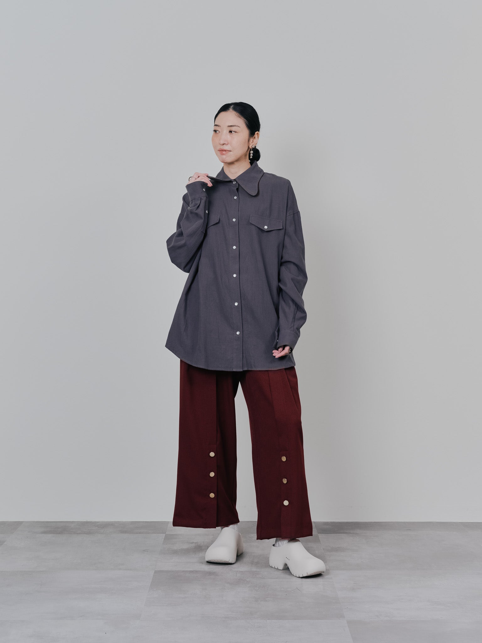 ウエストボタンタックワイドパンツ [608319] wine