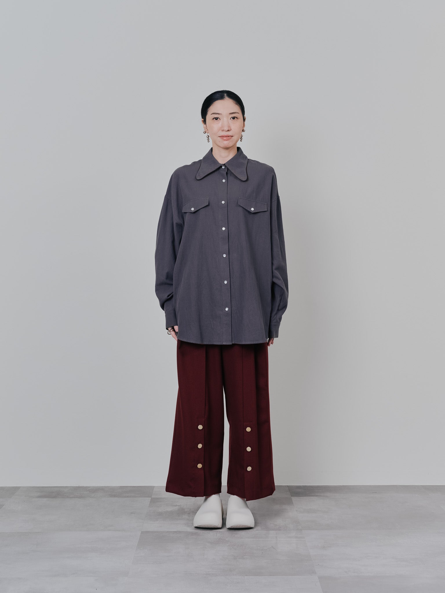 ウエストボタンタックワイドパンツ [608319] wine