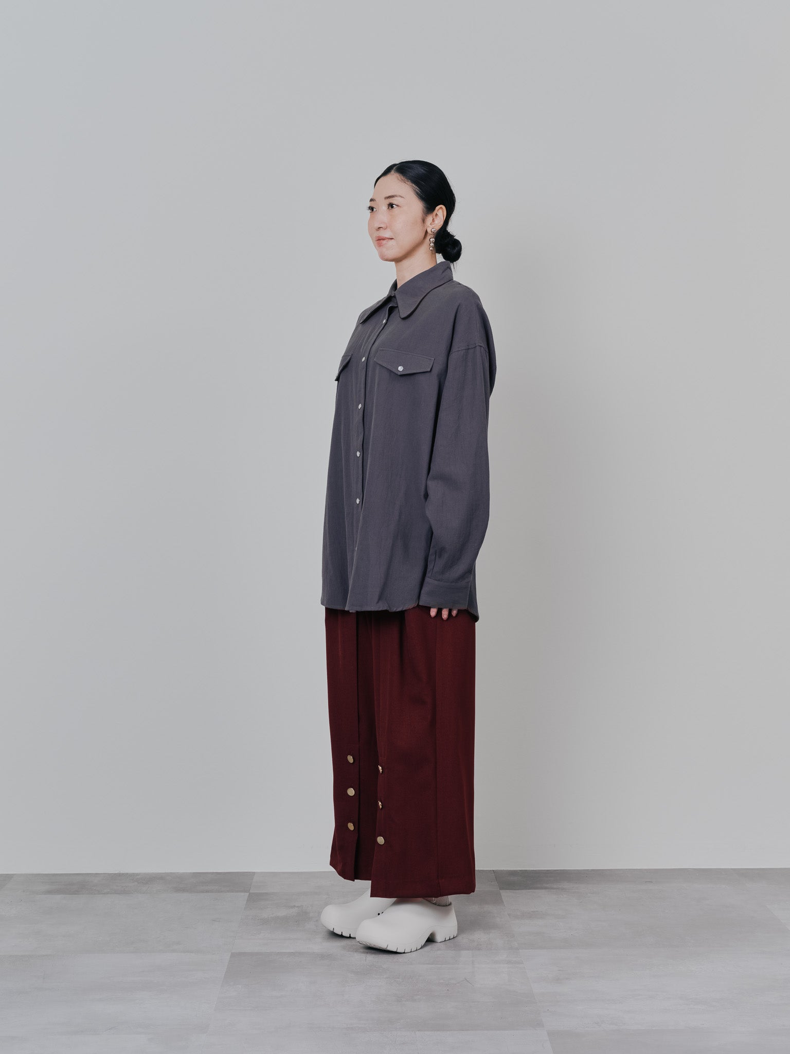 ウエストボタンタックワイドパンツ [608319] wine