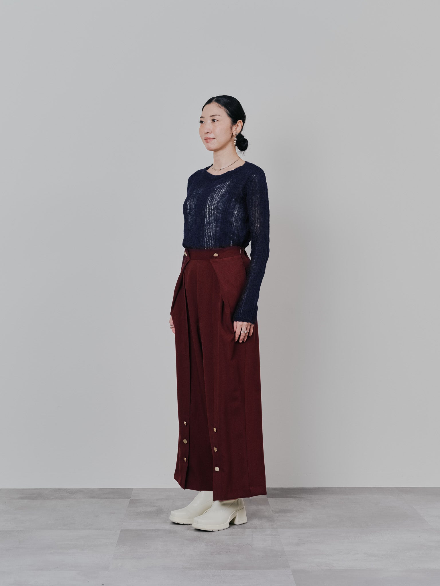 ウエストボタンタックワイドパンツ [608319] wine