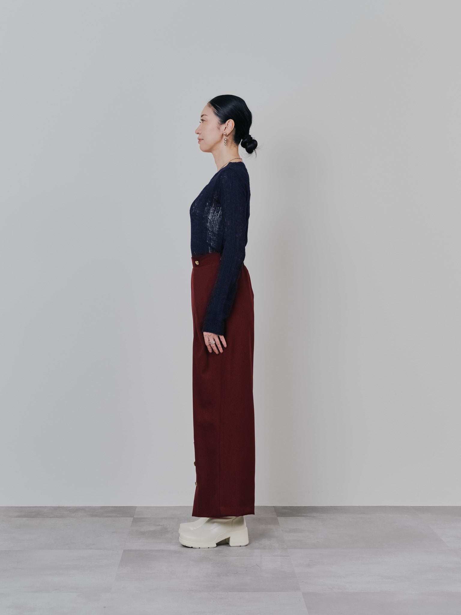 ウエストボタンタックワイドパンツ [608319] wine