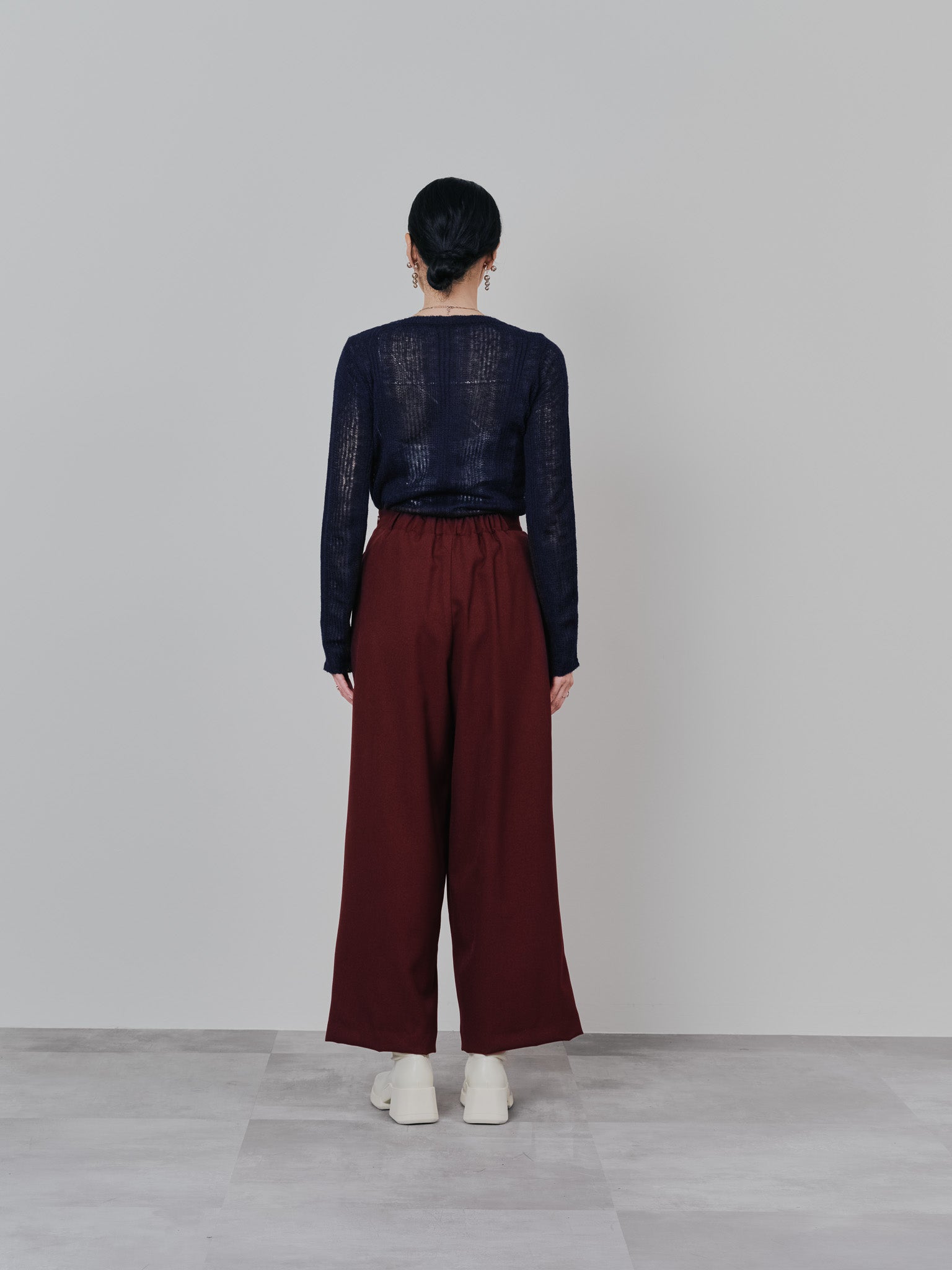 ウエストボタンタックワイドパンツ [608319] wine