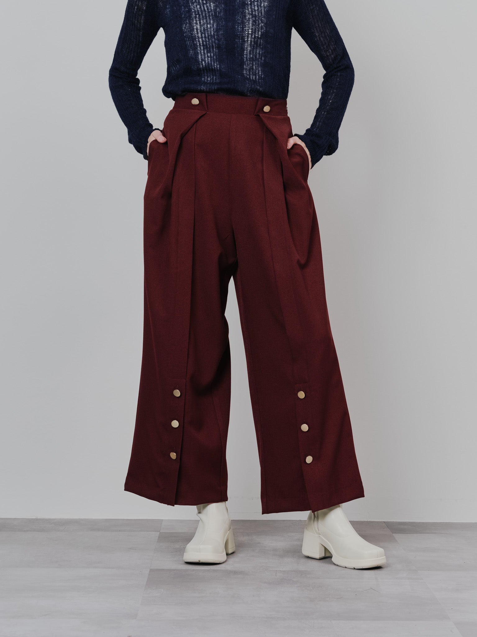 ウエストボタンタックワイドパンツ [608319] wine