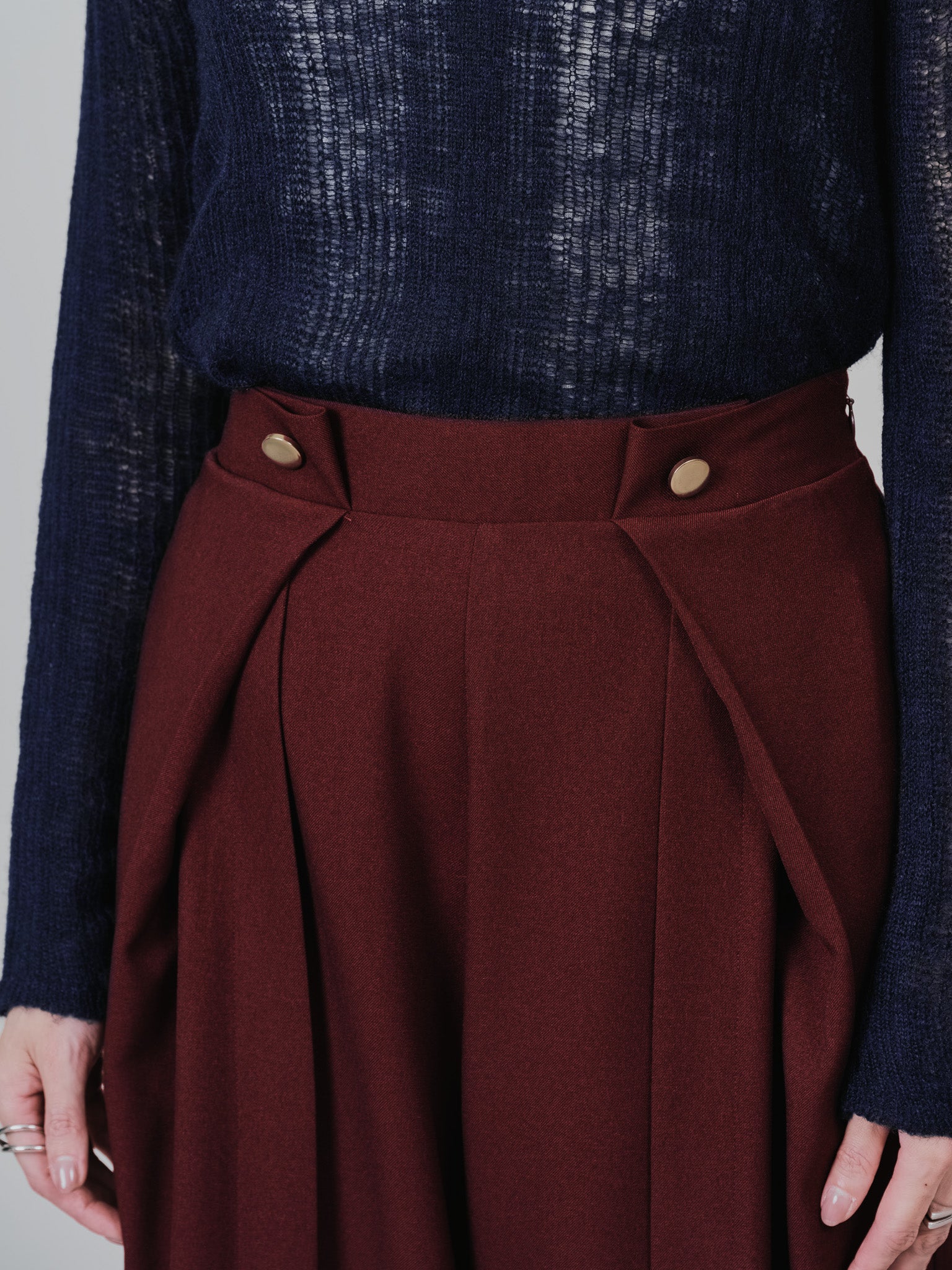 ウエストボタンタックワイドパンツ [608319] wine