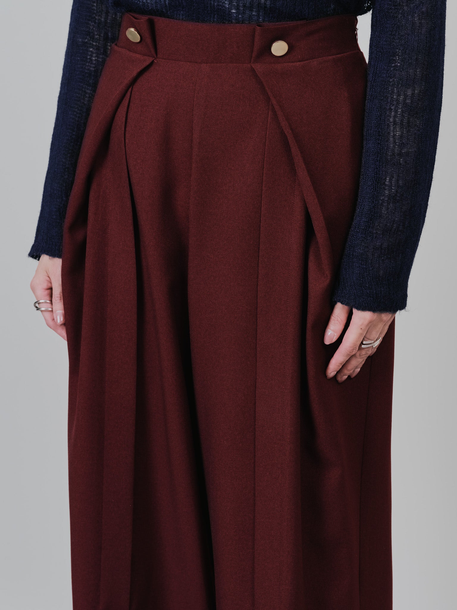 ウエストボタンタックワイドパンツ [608319] wine