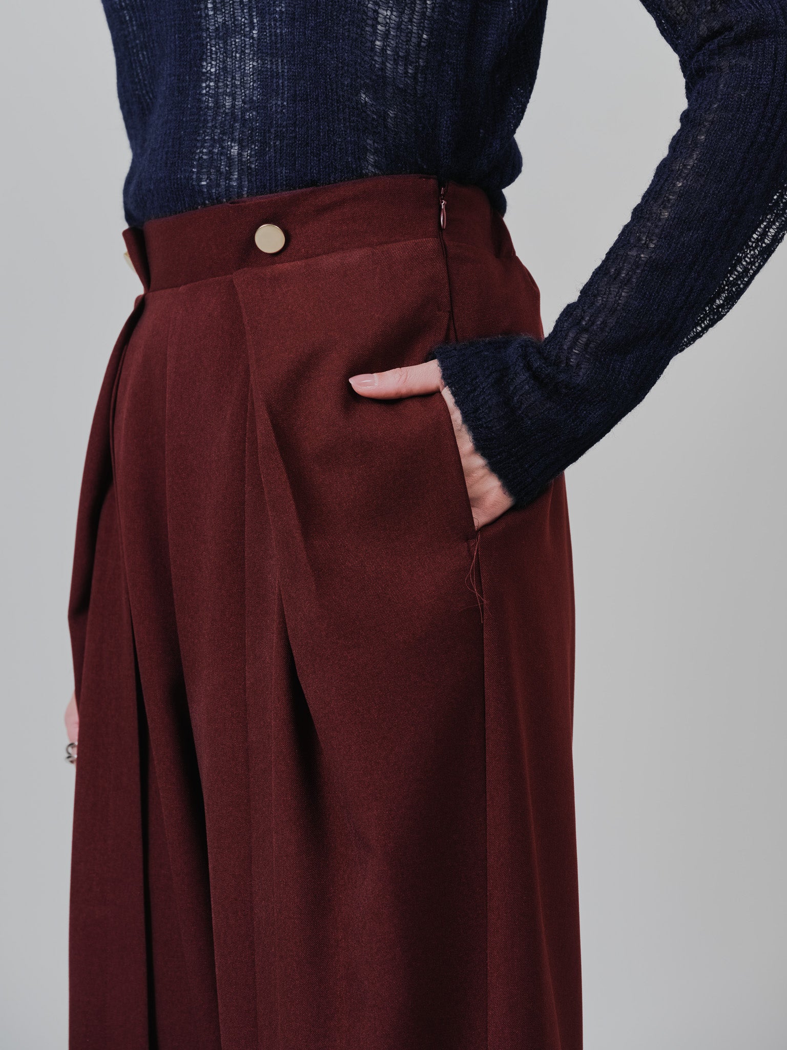 ウエストボタンタックワイドパンツ [608319] wine