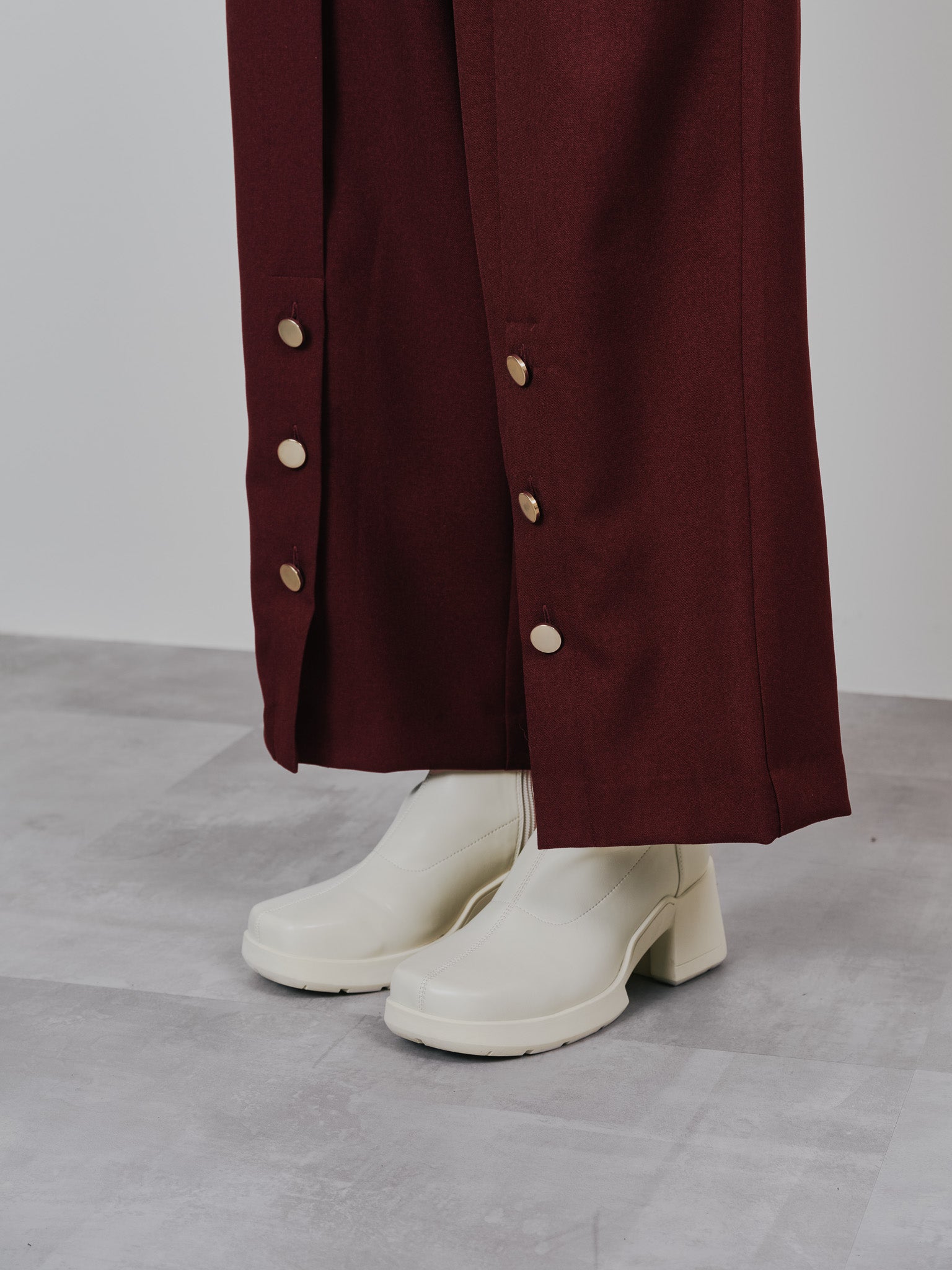 ウエストボタンタックワイドパンツ [608319] wine