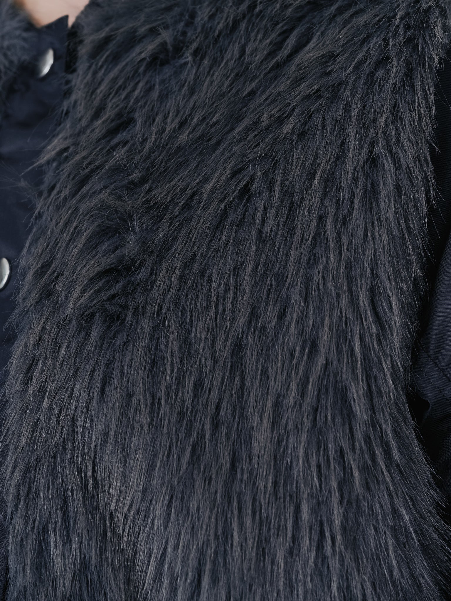 【-PRE SALE- 12/15 18:00まで!!】ダブル衿配色ファーベストレイヤードライク中綿ジャケット [605546] black