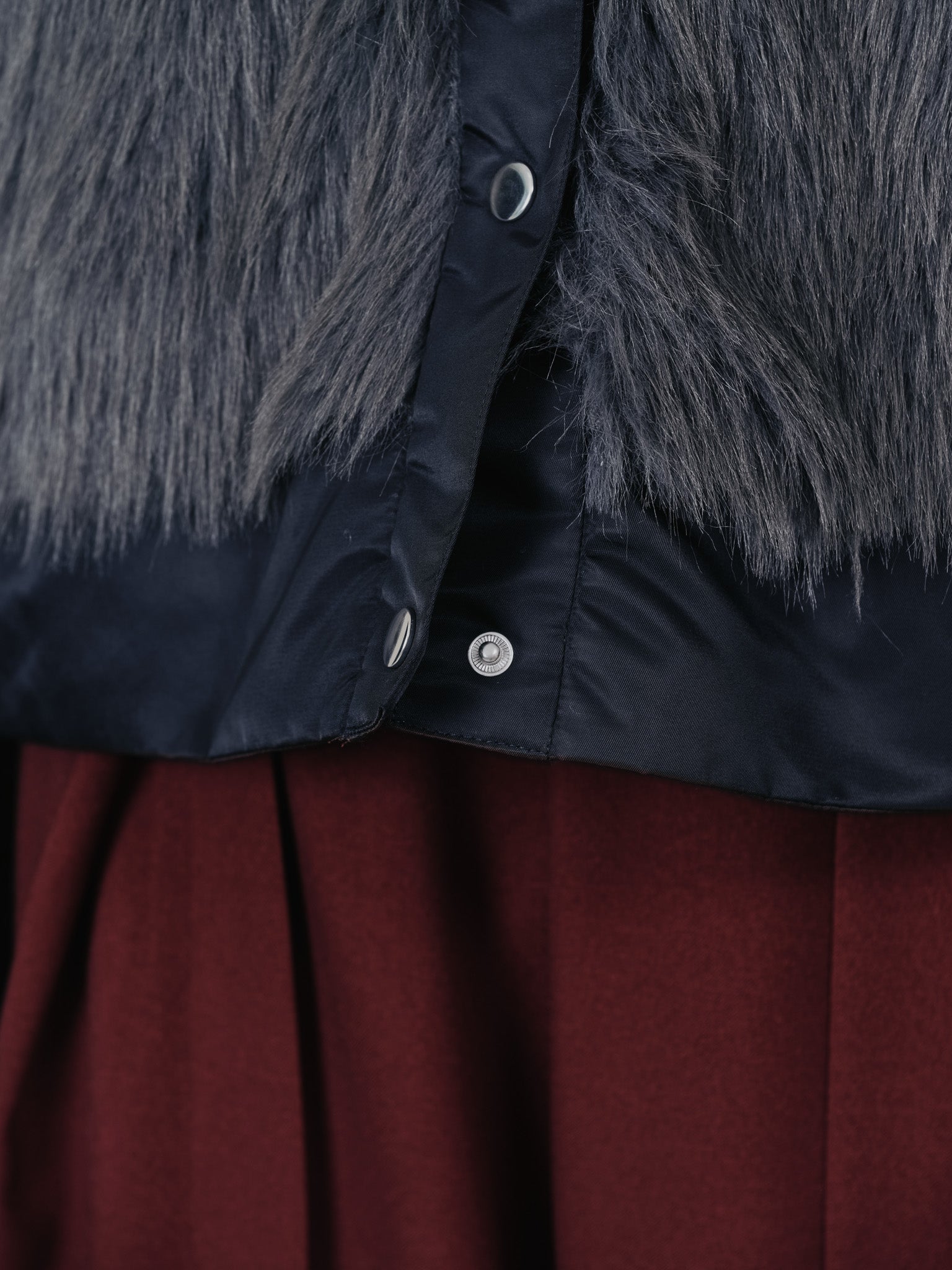 【-PRE SALE- 12/15 18:00まで!!】ダブル衿配色ファーベストレイヤードライク中綿ジャケット [605546] black