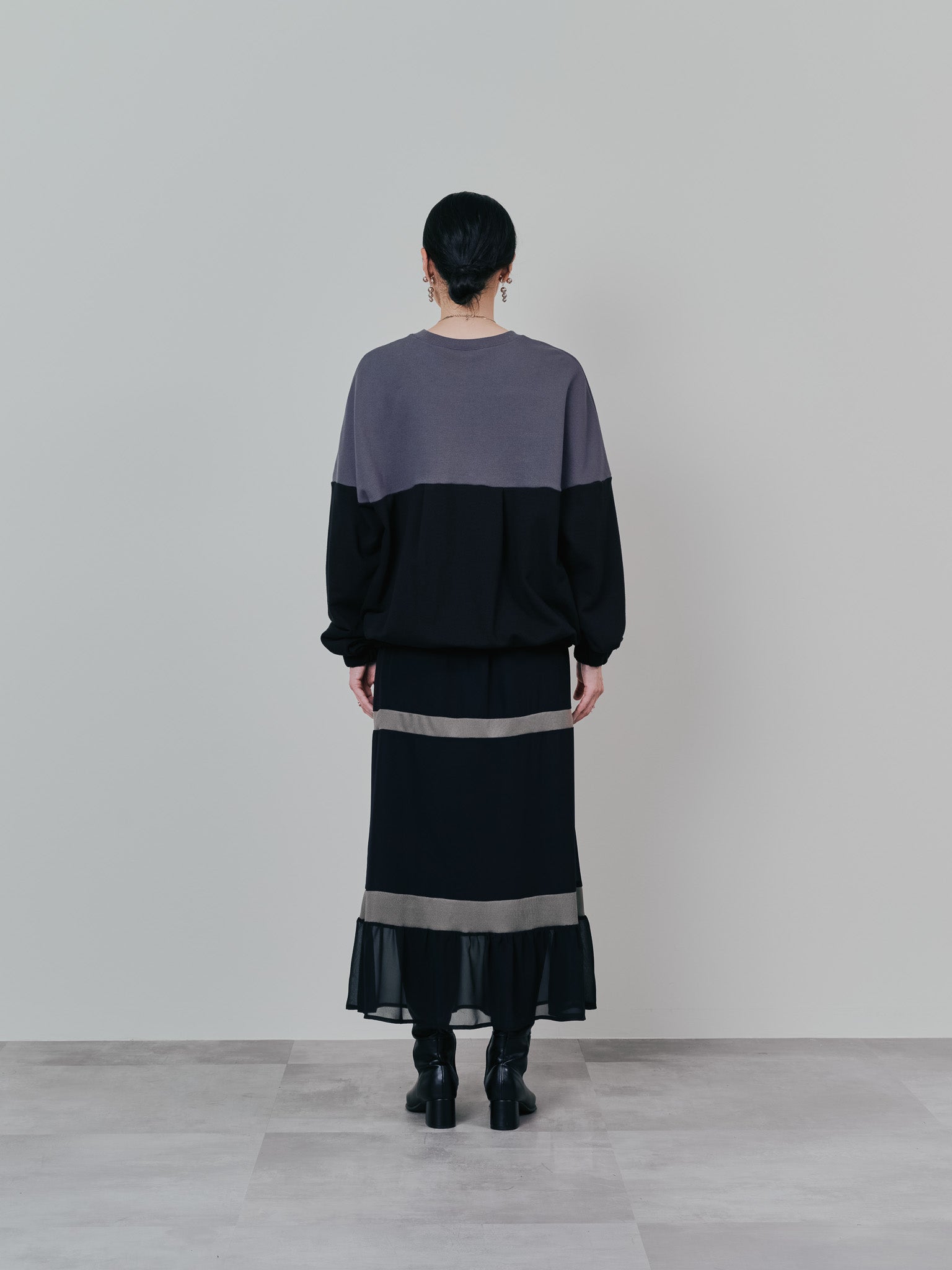 配色スウェットギャザートップス [601449] black