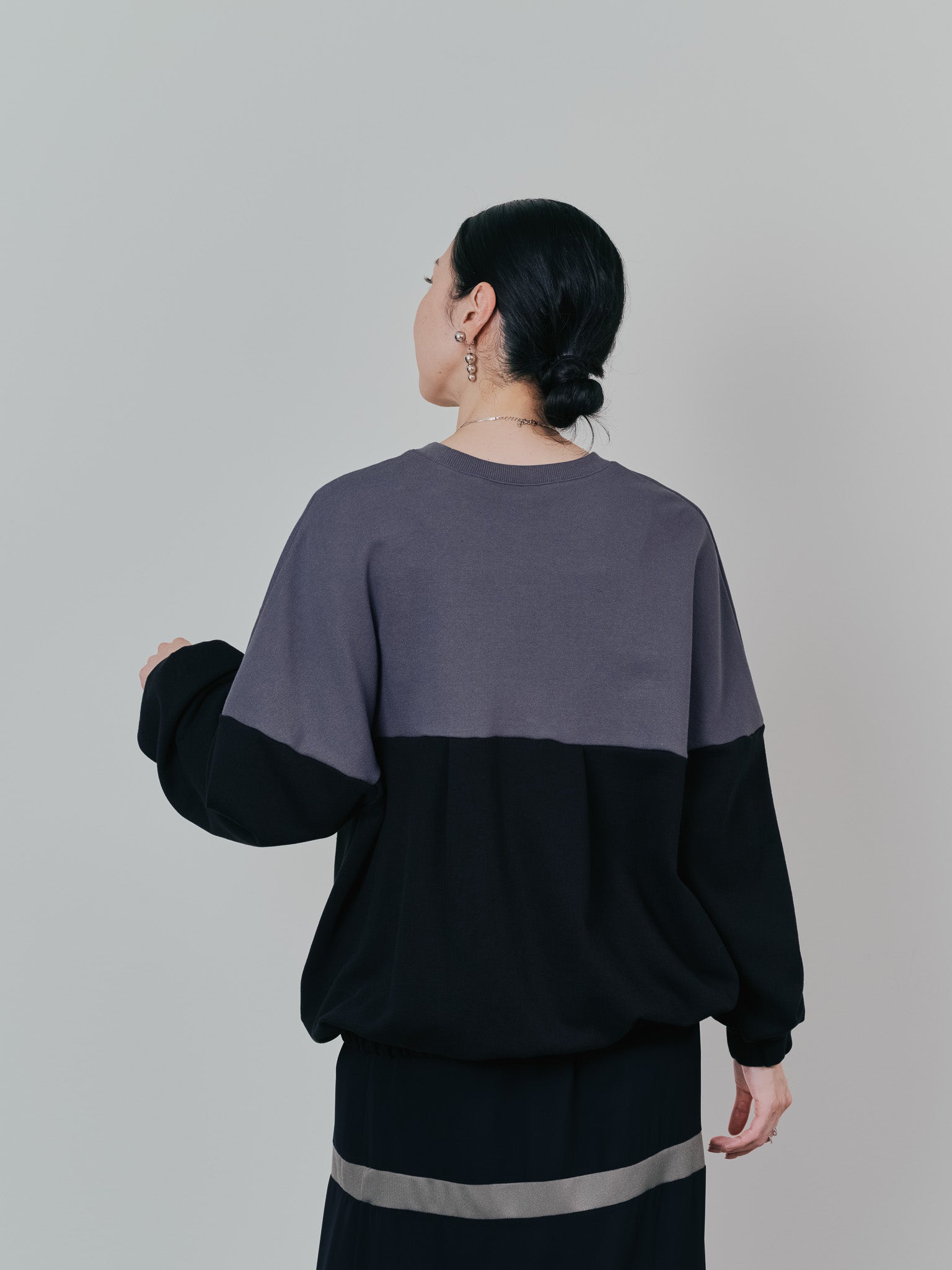 配色スウェットギャザートップス [601449] black