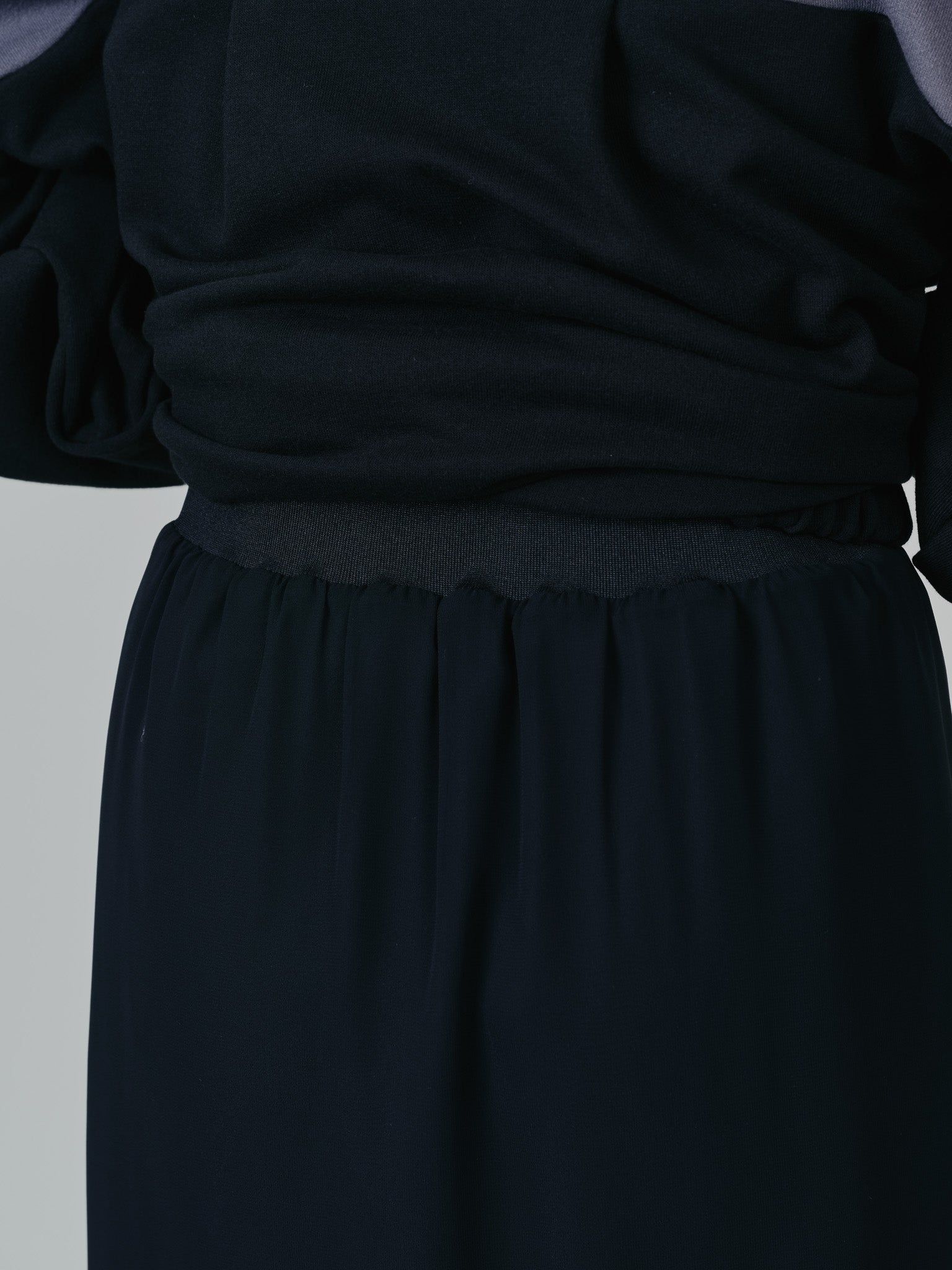 【SALE】配色リブ切替シフォンスカート [601453] black