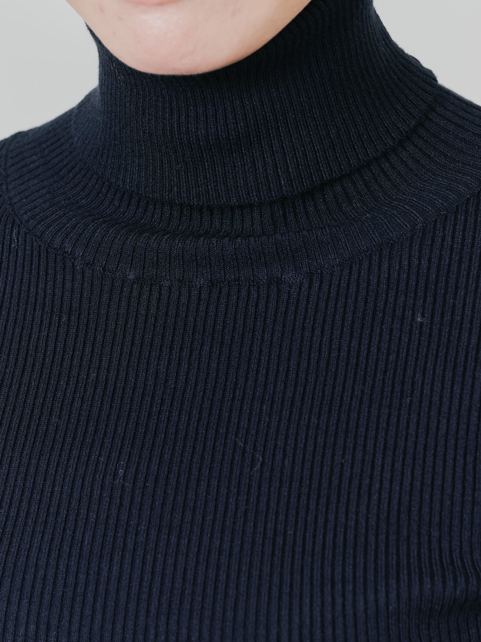 ファースリーブリブタートルニットトップス [605533] black