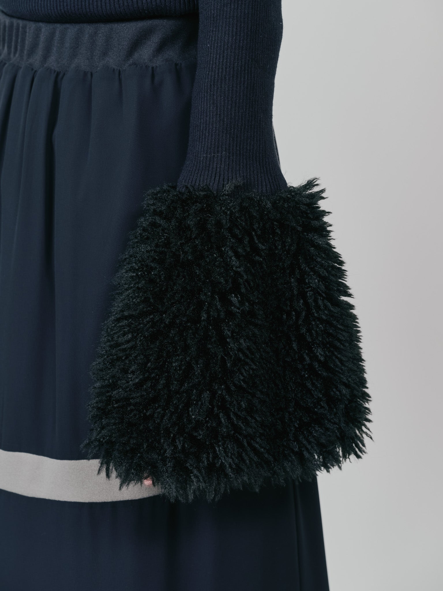 ファースリーブリブタートルニットトップス [605533] black