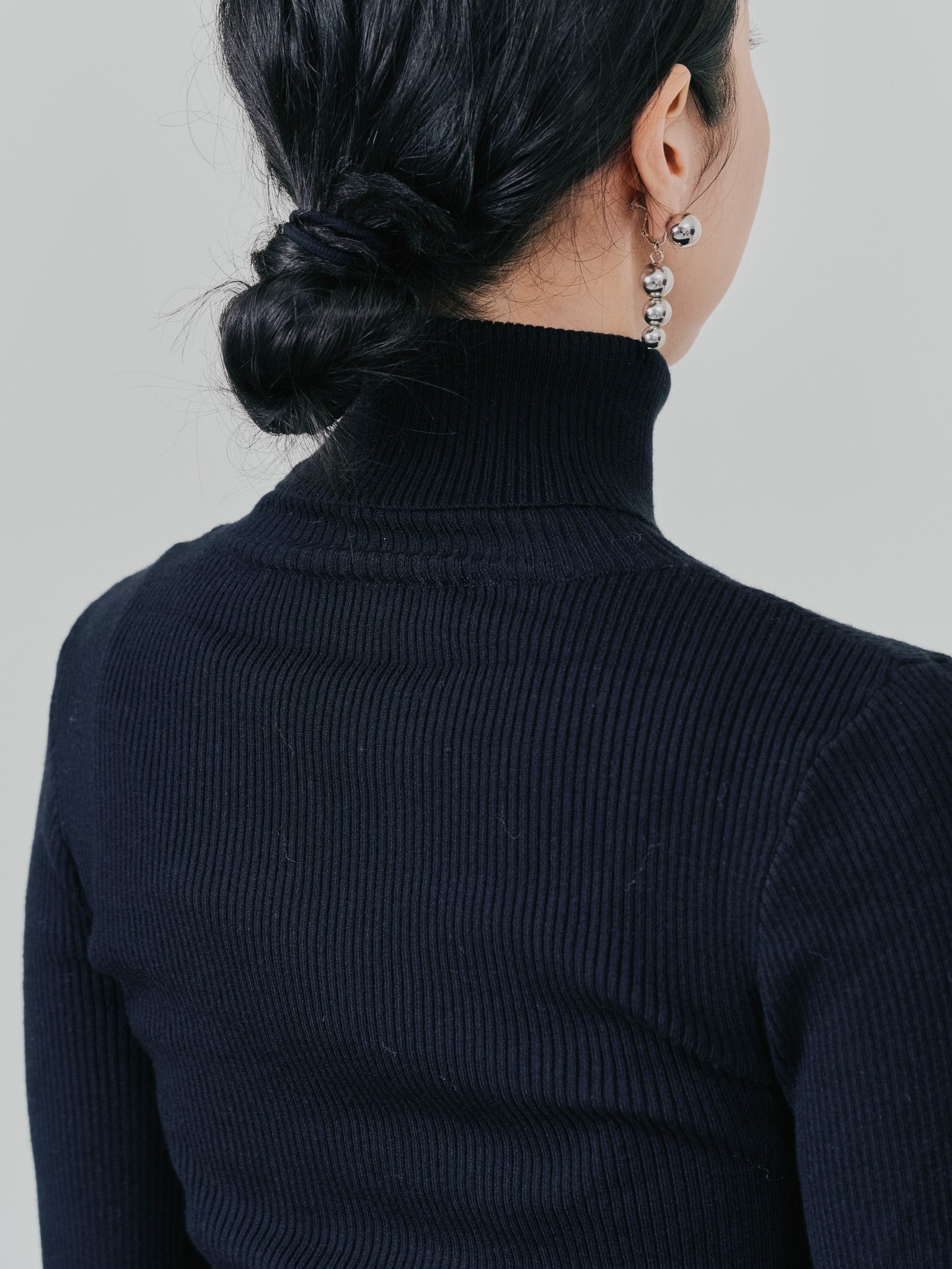 ファースリーブリブタートルニットトップス [605533] black