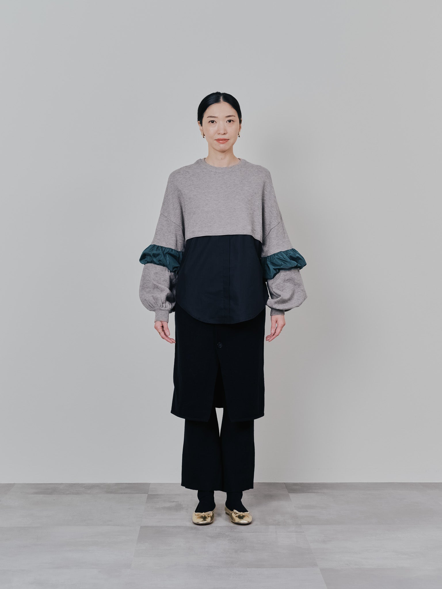 スカートレイヤードニットパンツ [601415] black