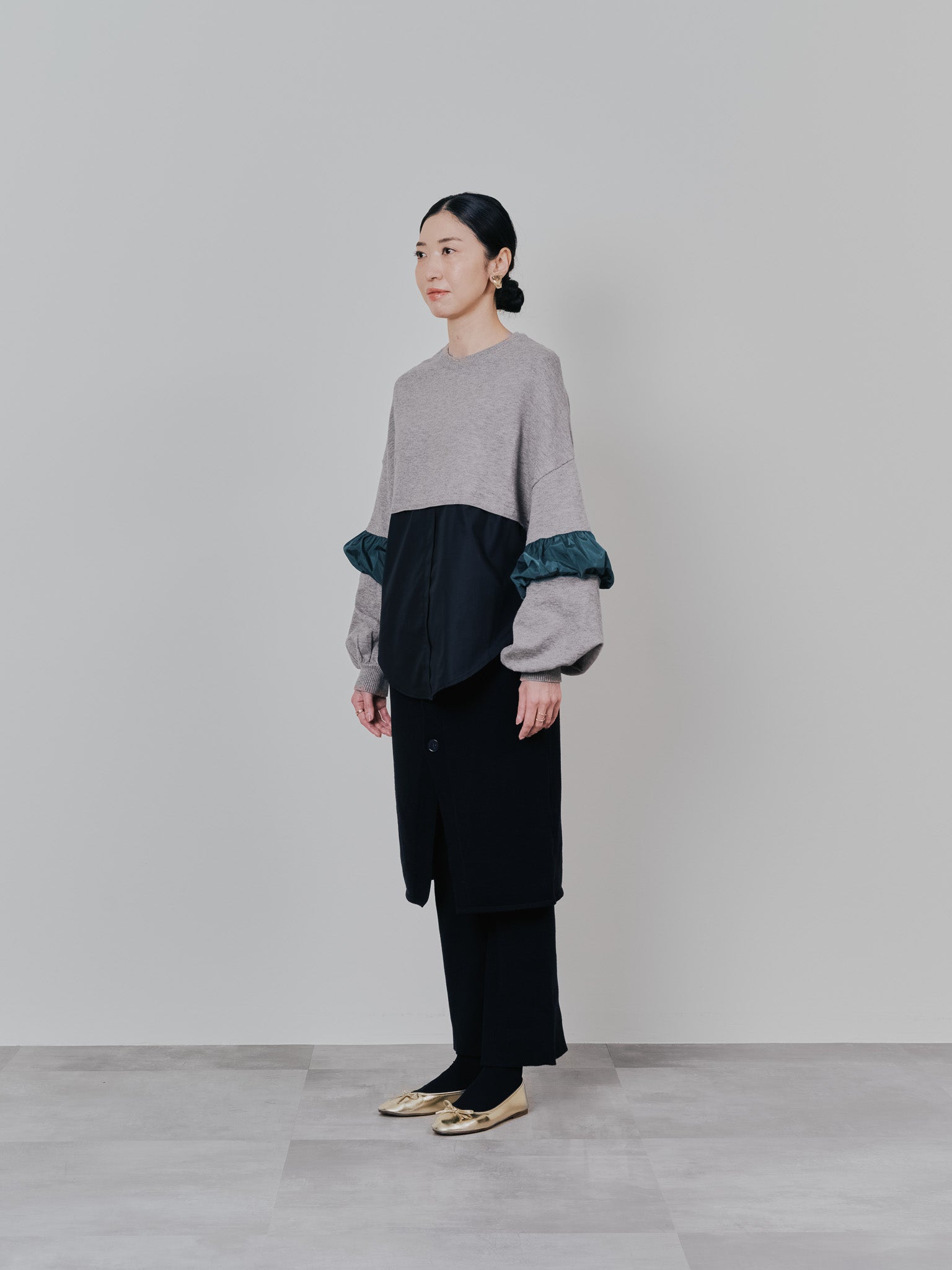 スカートレイヤードニットパンツ [601415] black