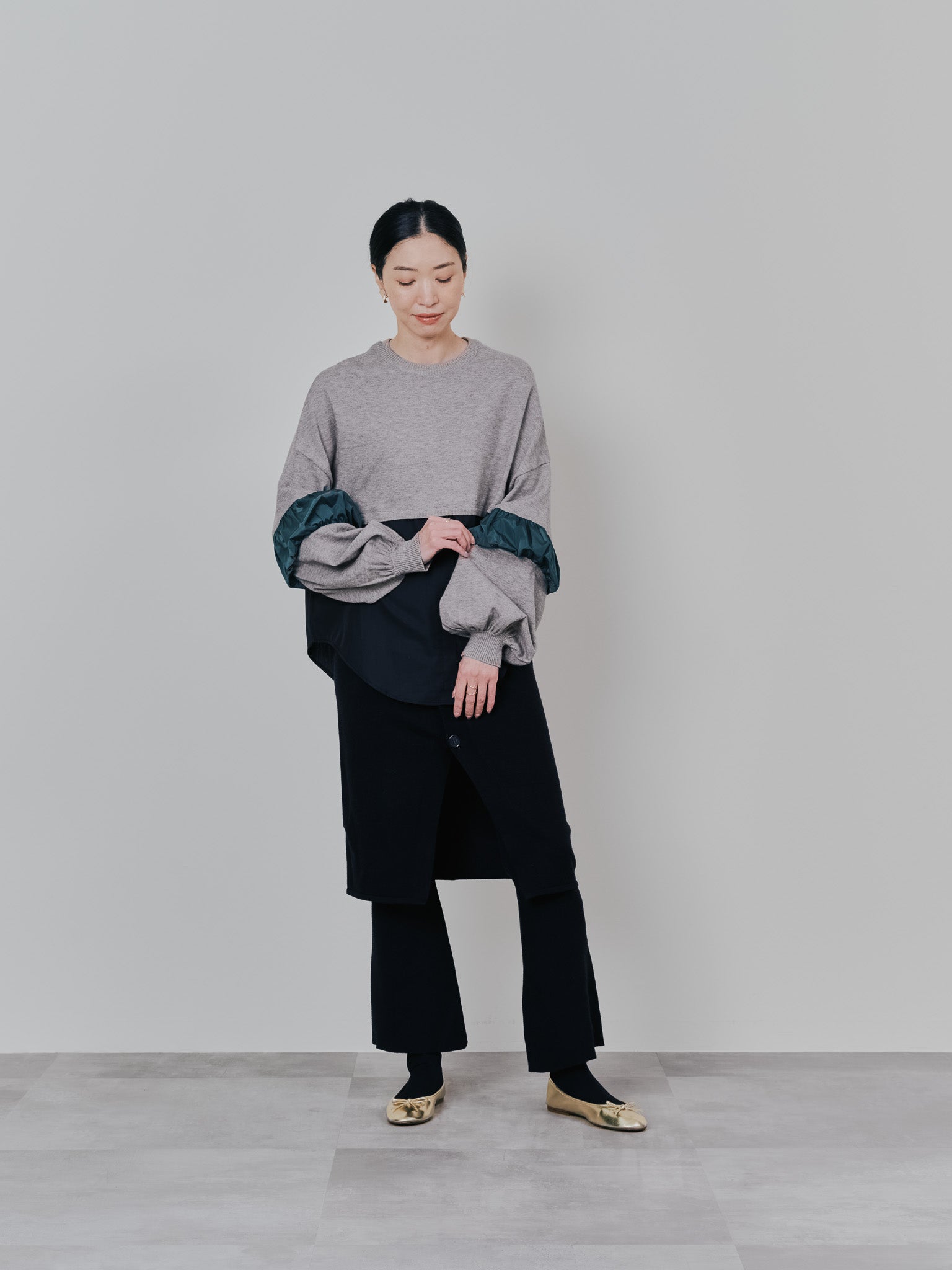 スカートレイヤードニットパンツ [601415] black