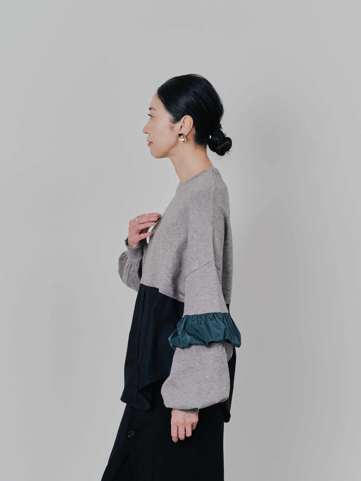 配色シャツレイヤードライクニットトップス [605535] mocha beige