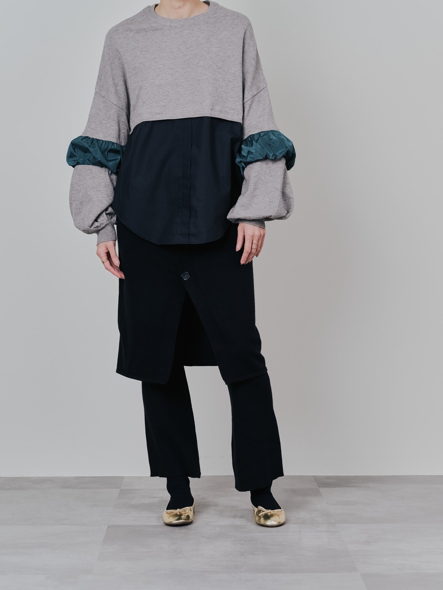 スカートレイヤードニットパンツ [601415] black