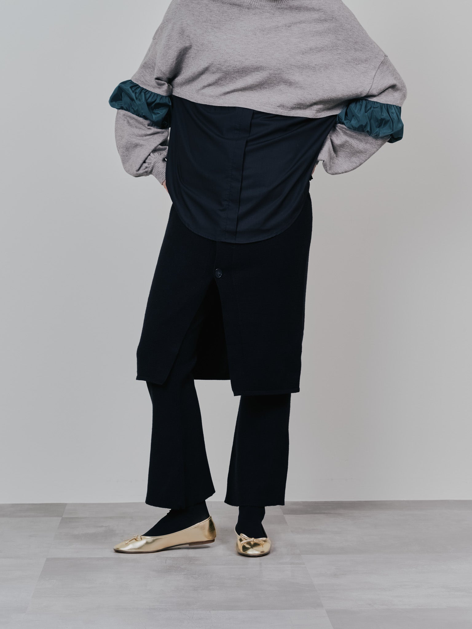 スカートレイヤードニットパンツ [601415] black