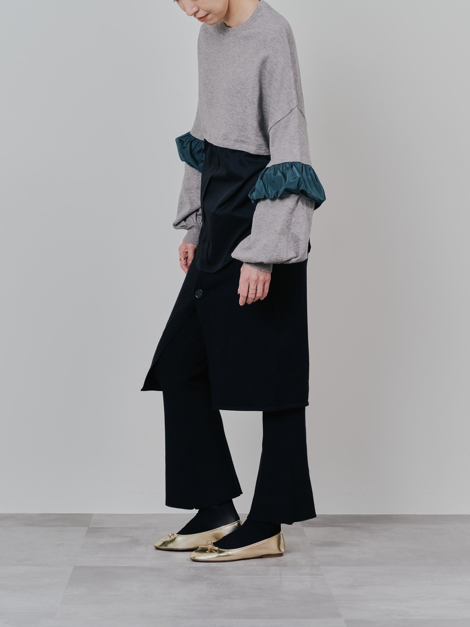 スカートレイヤードニットパンツ [601415] black