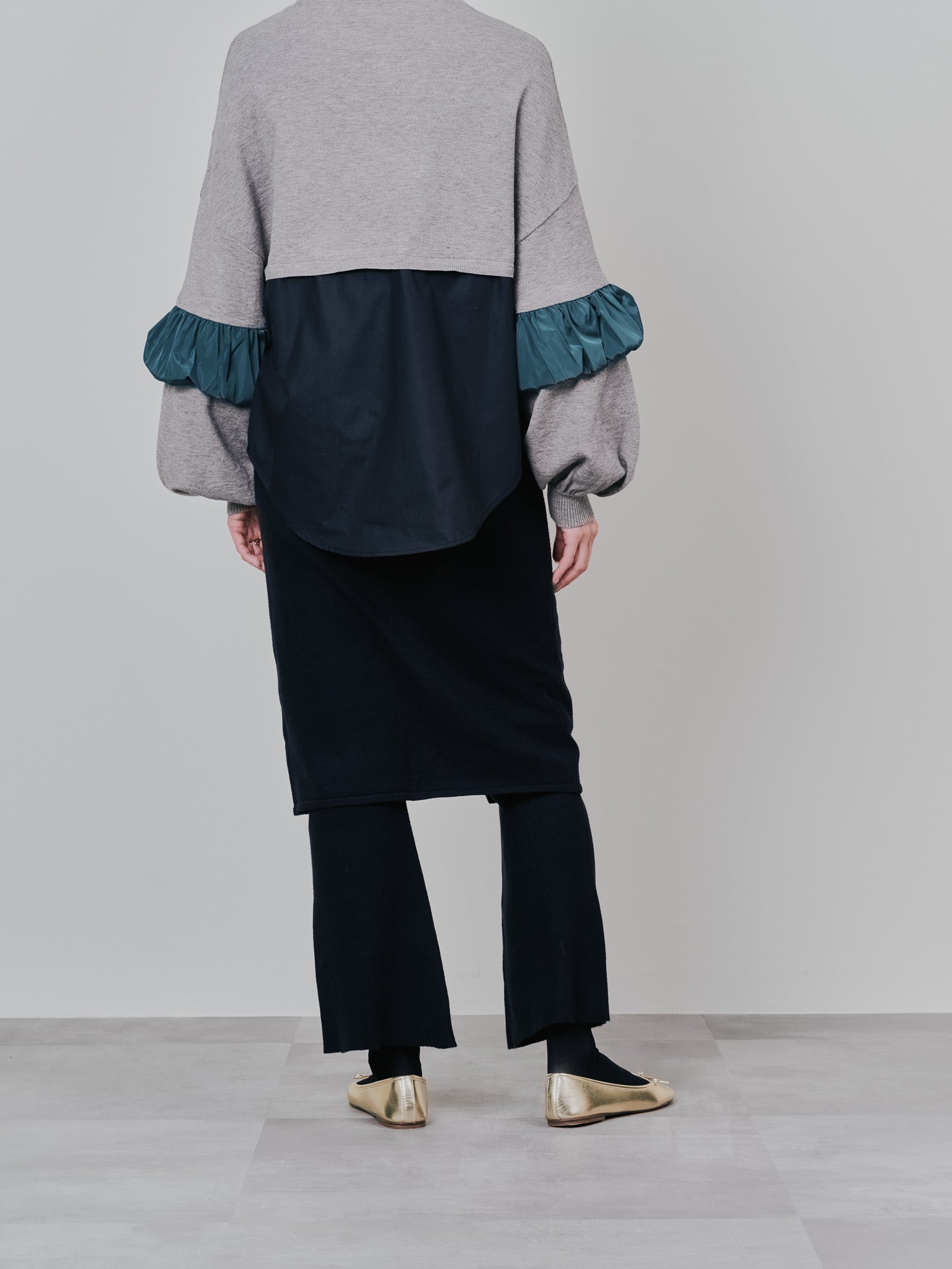 スカートレイヤードニットパンツ [601415] black