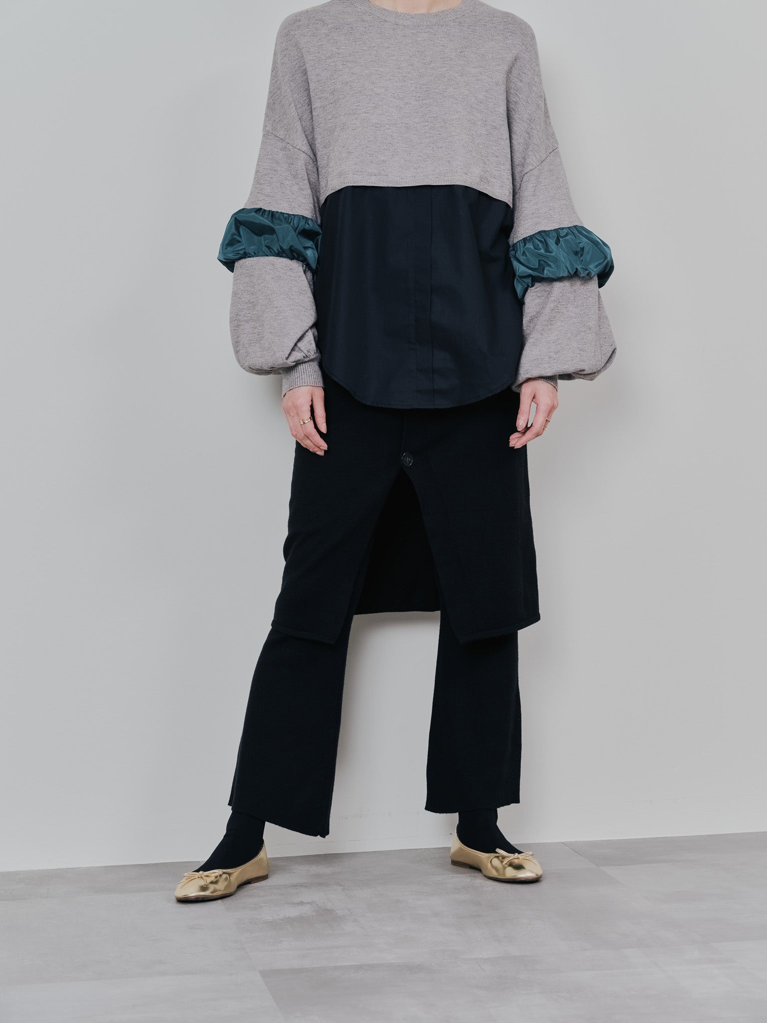 スカートレイヤードニットパンツ [601415] black