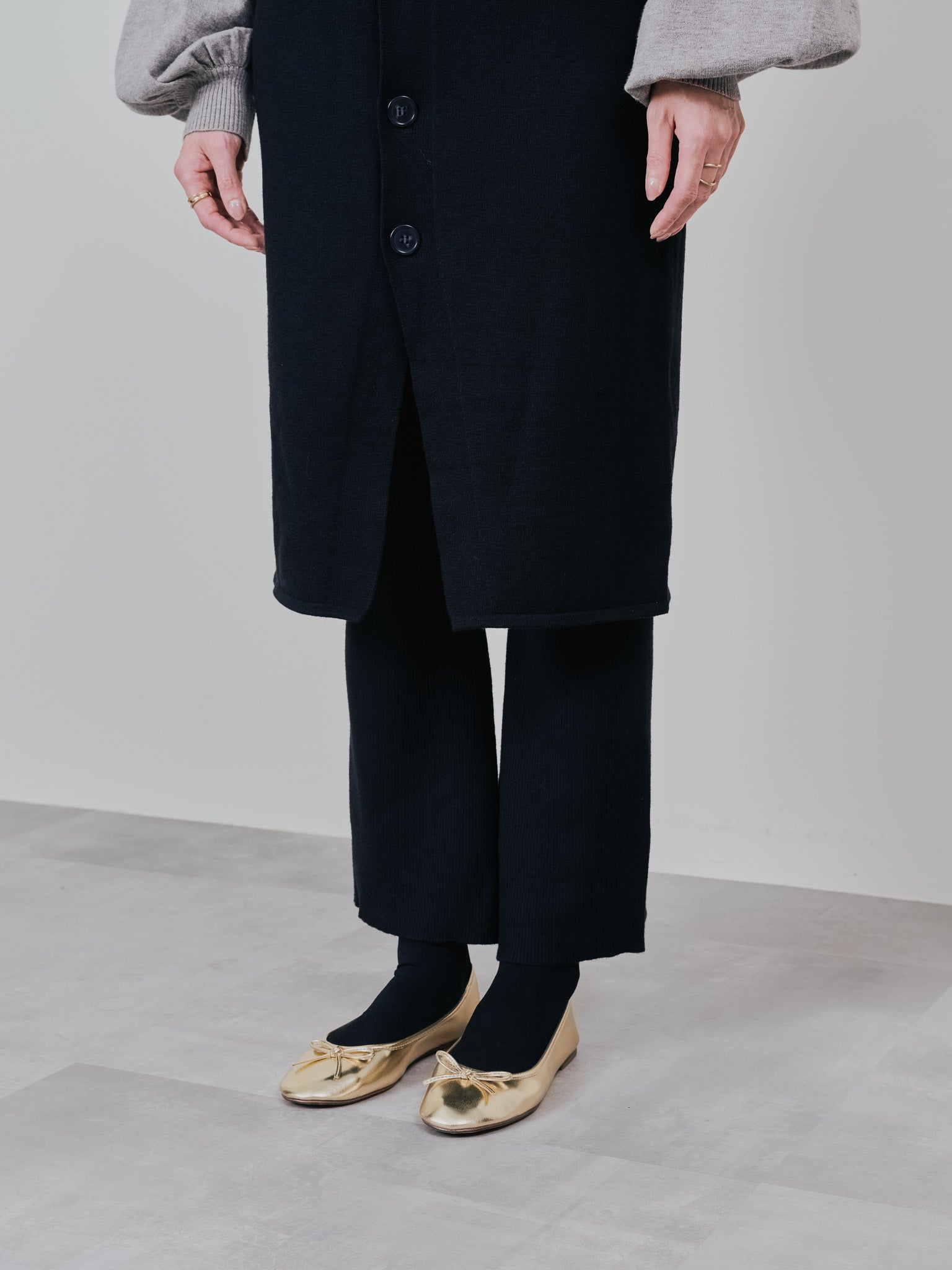 スカートレイヤードニットパンツ [601415] black