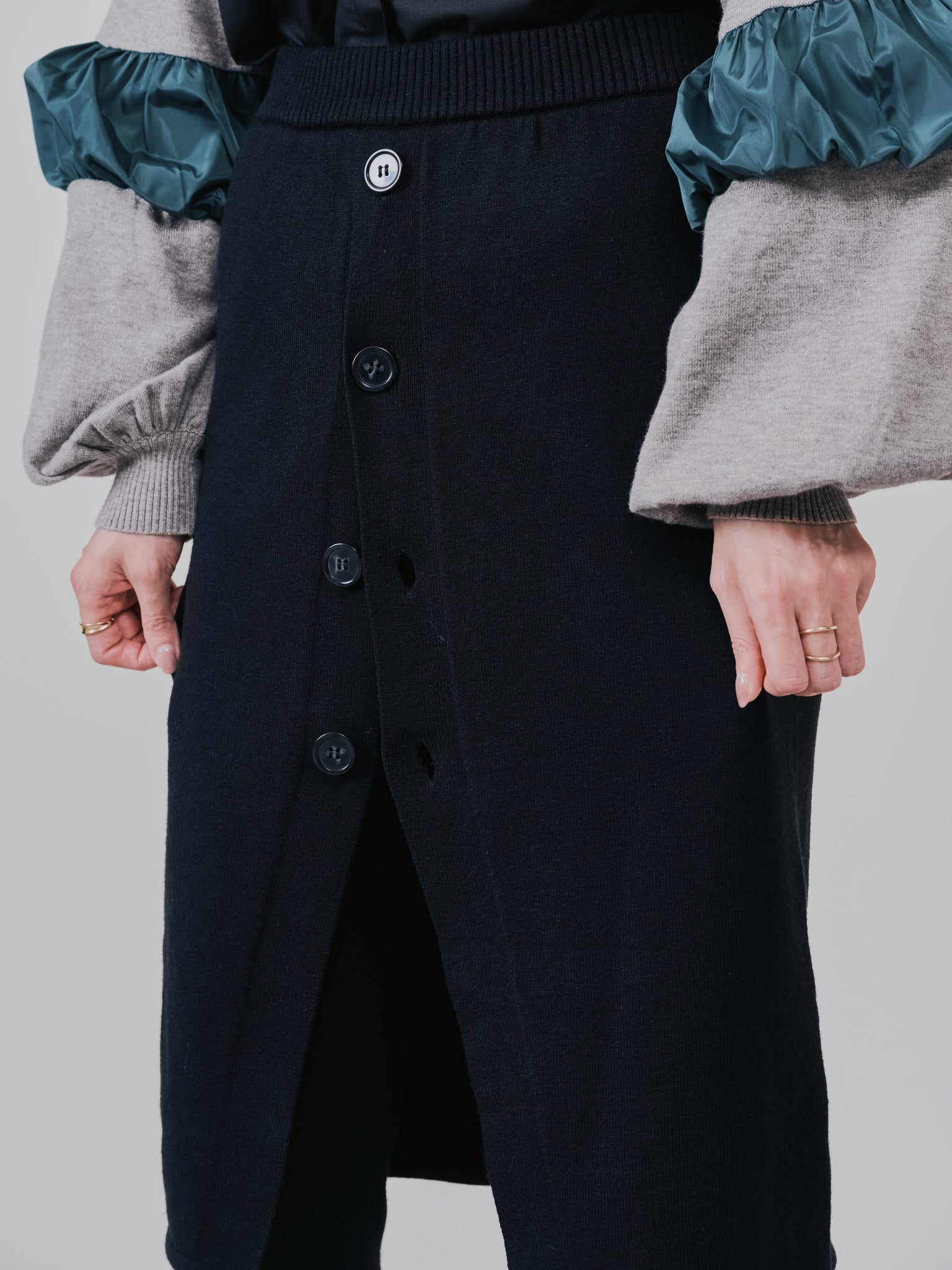 スカートレイヤードニットパンツ [601415] black