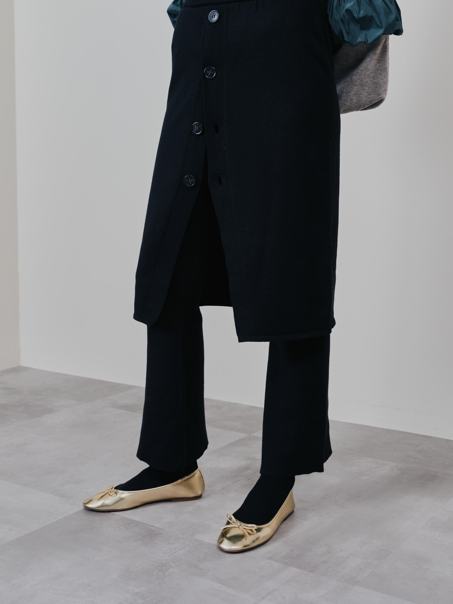 スカートレイヤードニットパンツ [601415] black