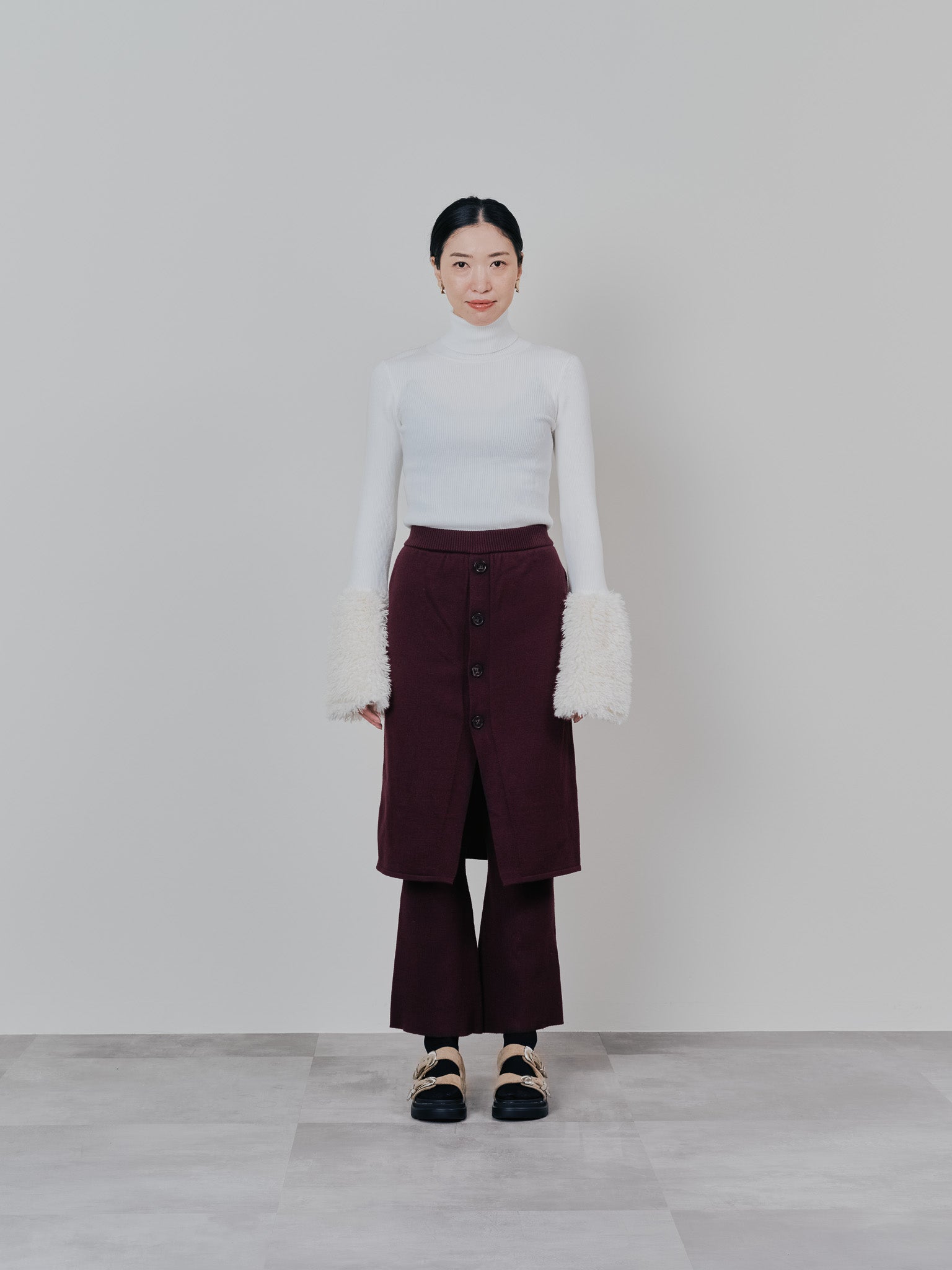 【SALE】ファースリーブリブタートルニットトップス [605533] off