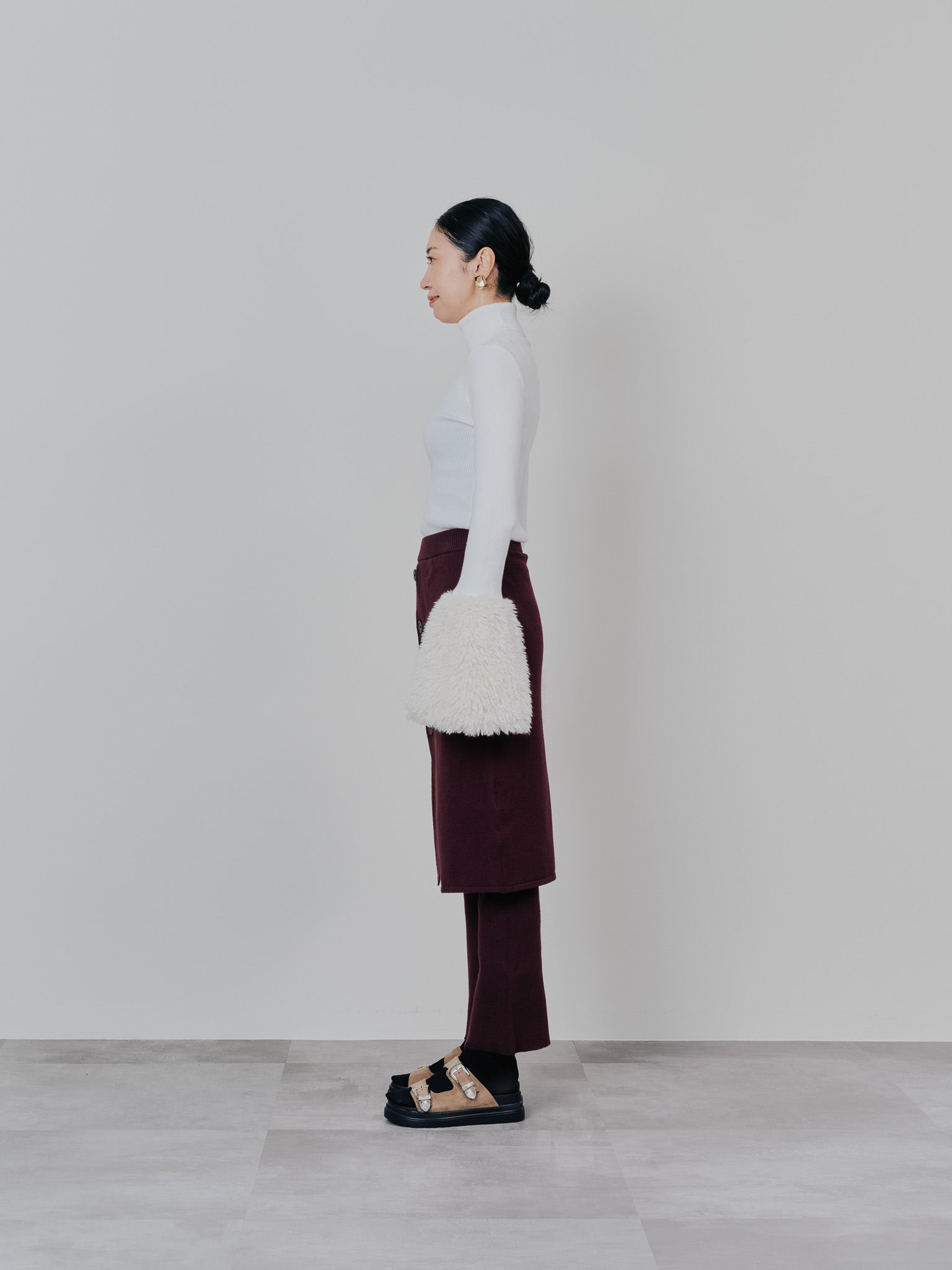 【SALE】ファースリーブリブタートルニットトップス [605533] off