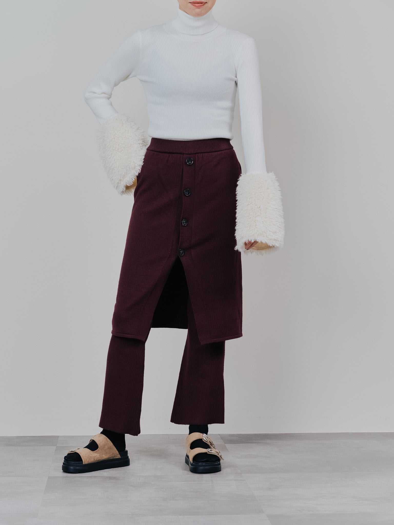 スカートレイヤードニットパンツ [601415] wine