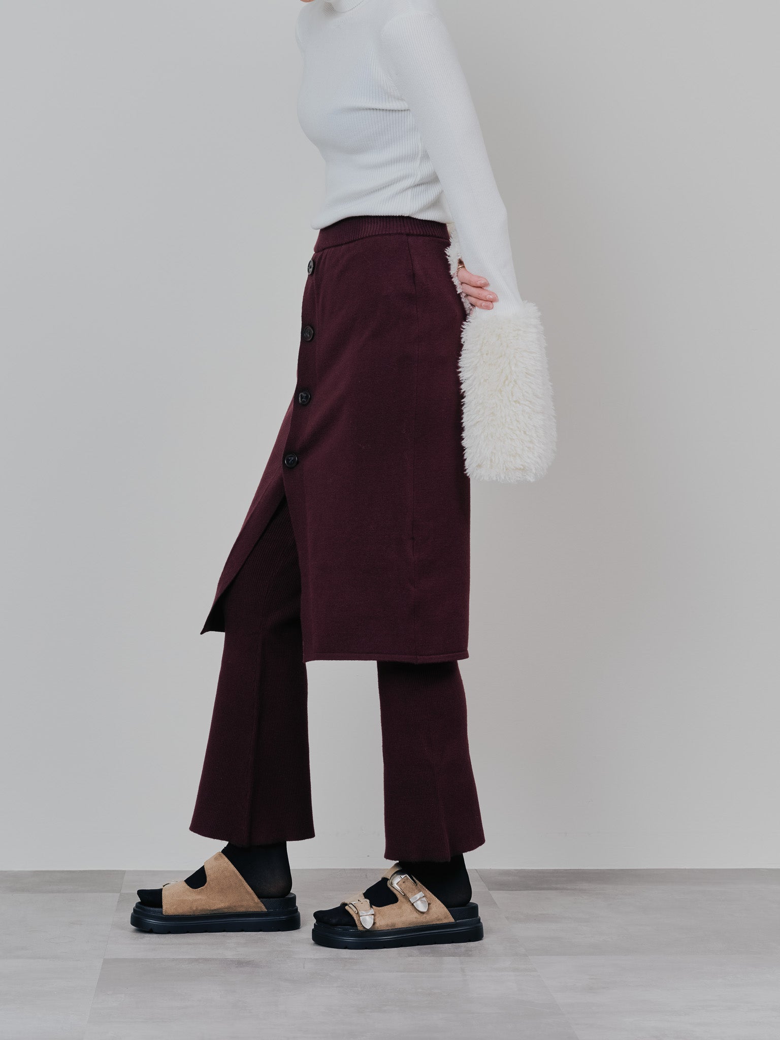 スカートレイヤードニットパンツ [601415] wine