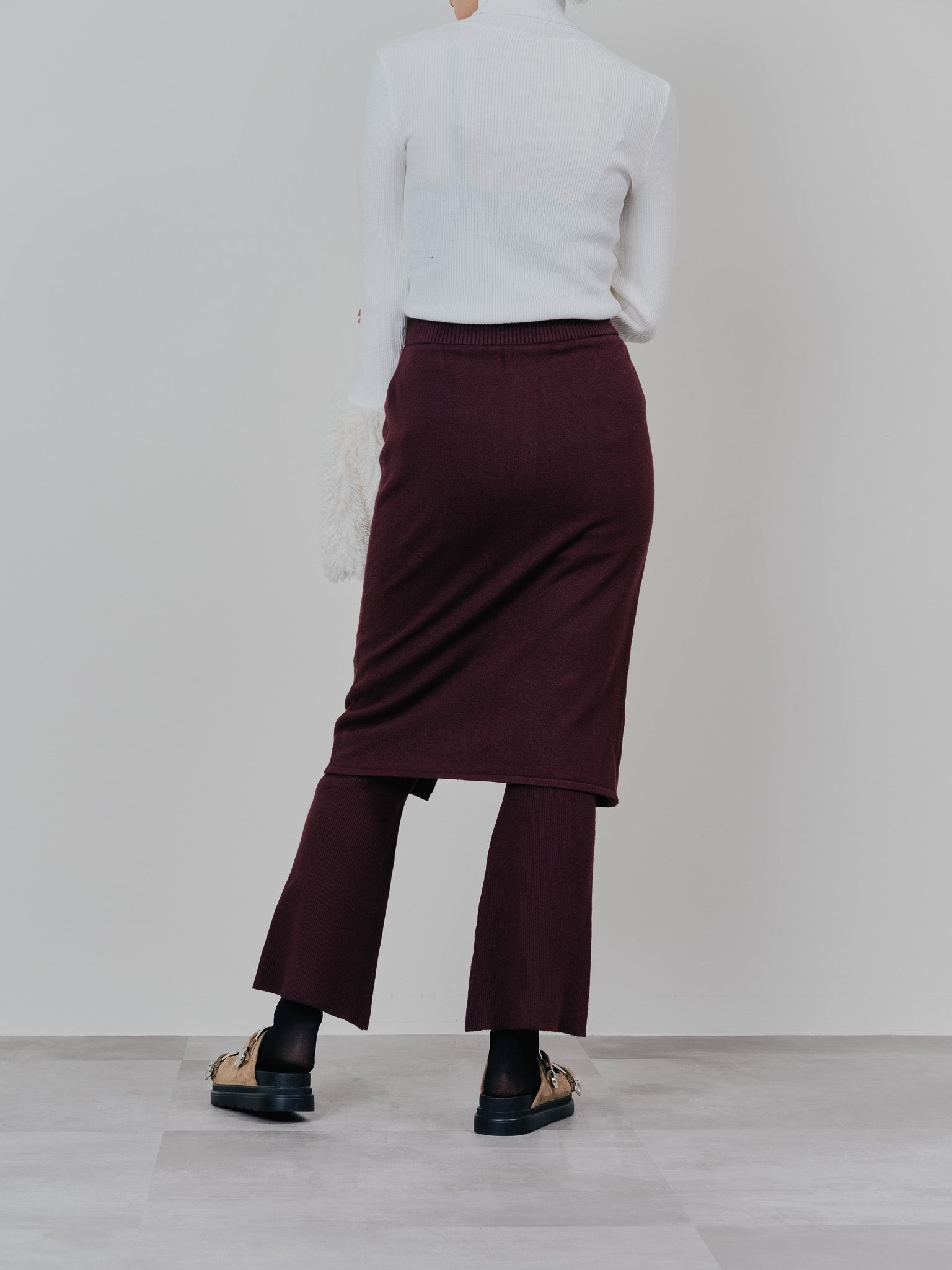 スカートレイヤードニットパンツ [601415] wine