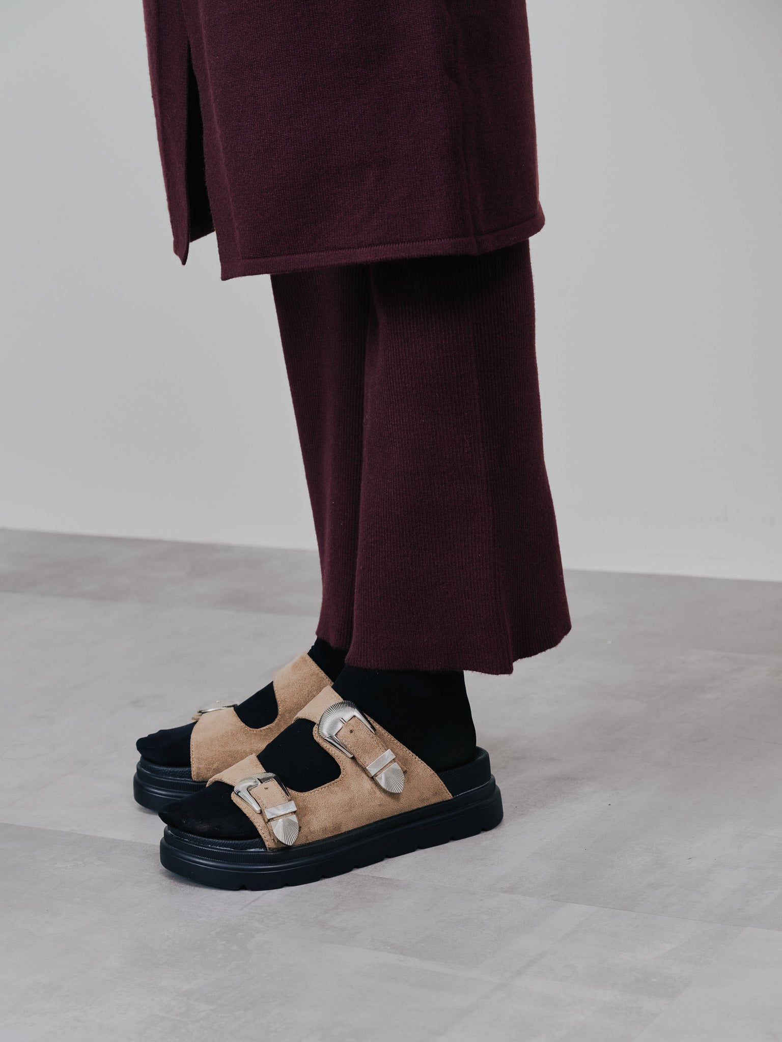 スカートレイヤードニットパンツ [601415] wine