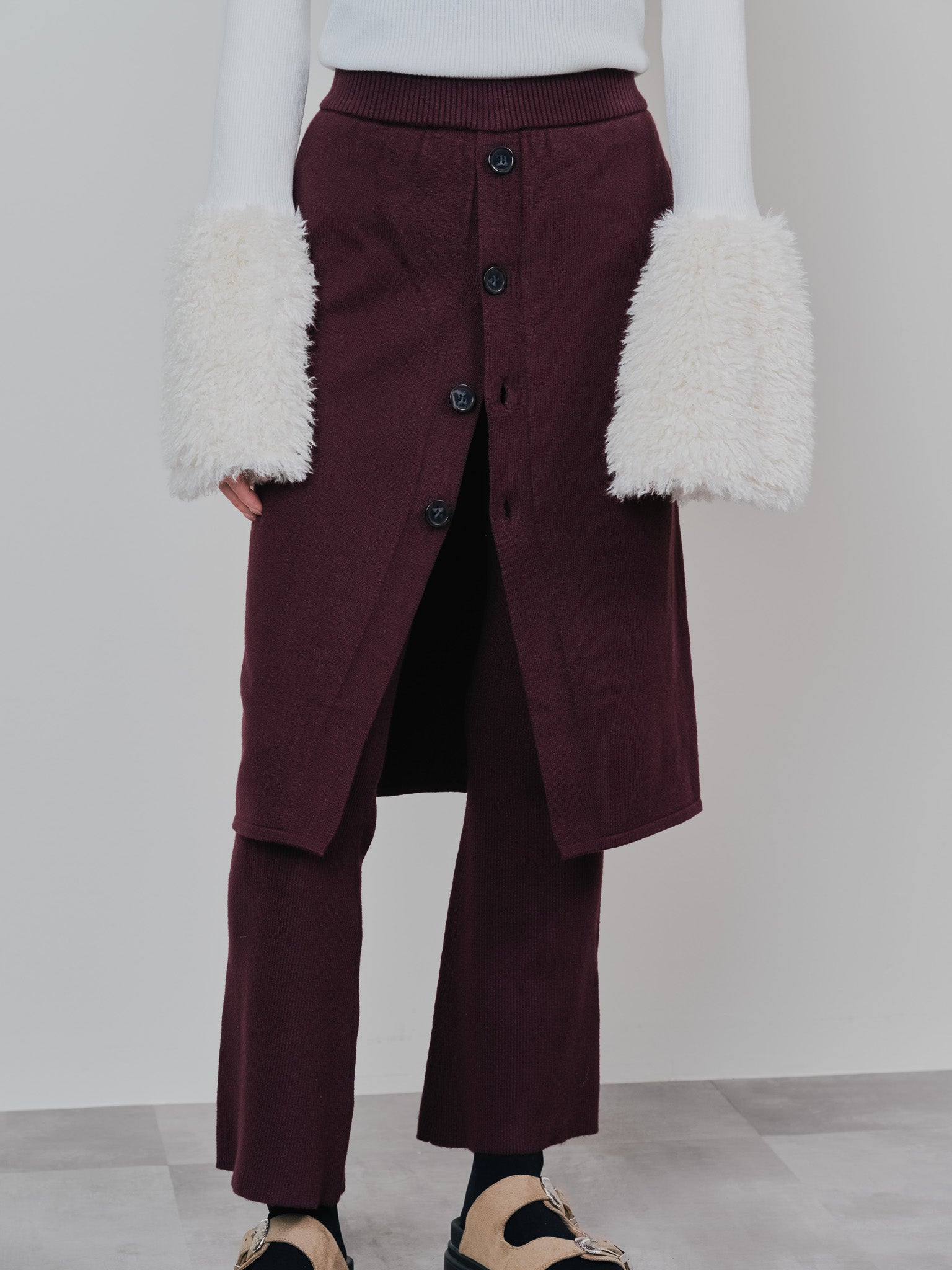 スカートレイヤードニットパンツ [601415] wine