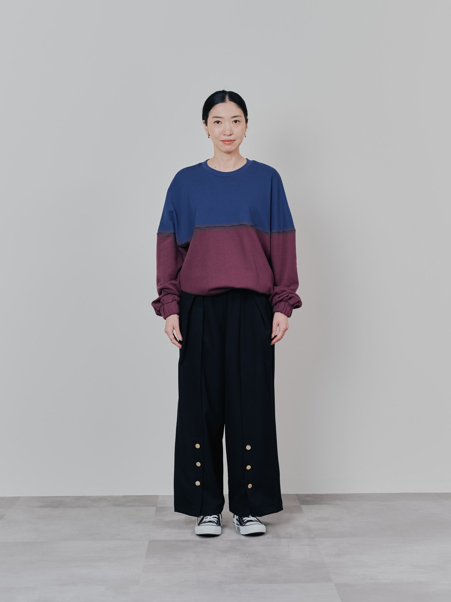 ウエストボタンタックワイドパンツ [608319] black