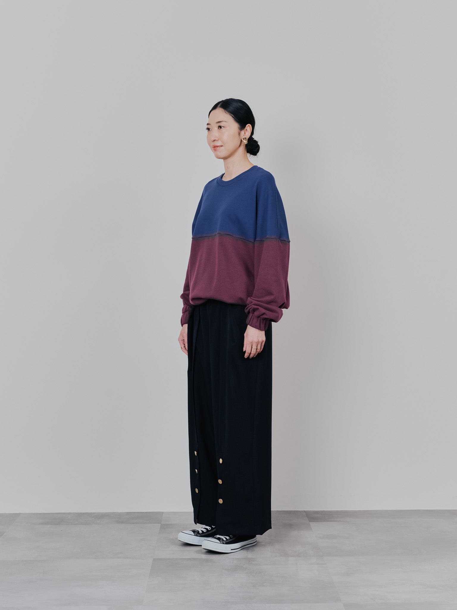 ウエストボタンタックワイドパンツ [608319] black