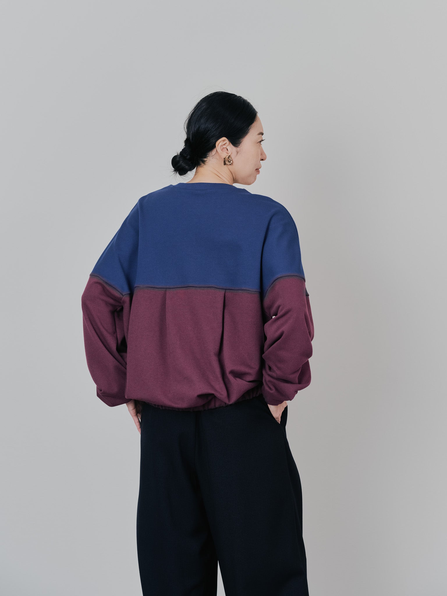 配色スウェットギャザートップス [601449] wine