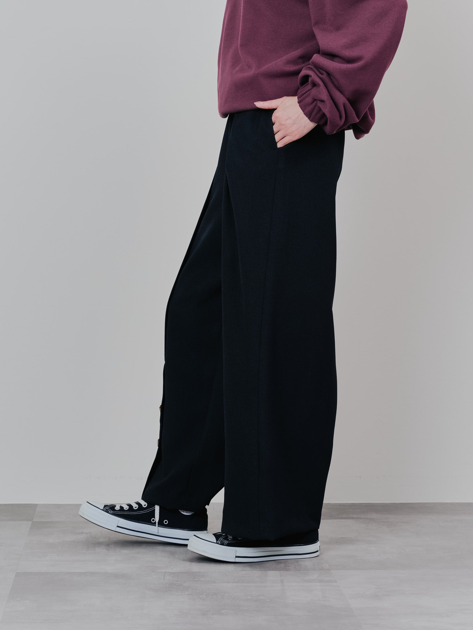 ウエストボタンタックワイドパンツ [608319] black