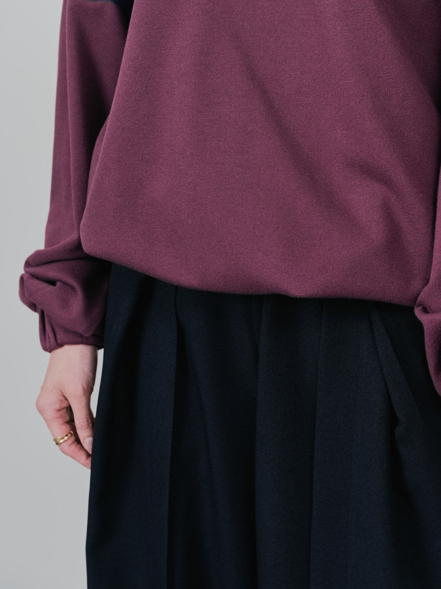 配色スウェットギャザートップス [601449] wine